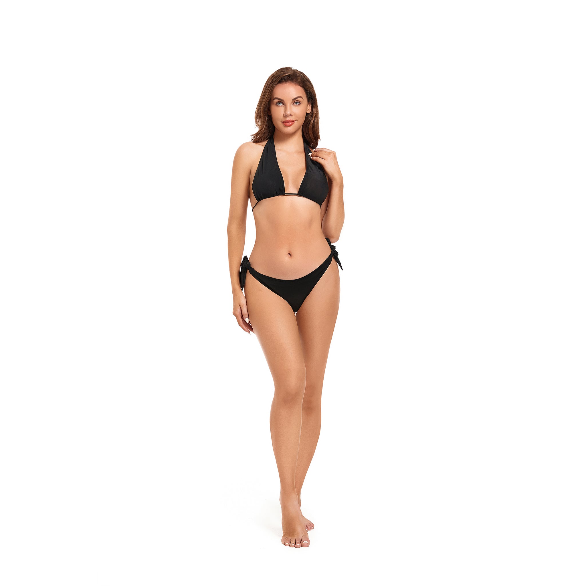Minimiert Bräunungsstreifen Bikini Set - Sonnen-durchlässiger Bräunungs-Badeanzug - Neckholder Triangel zum Binden Zweiteiliger Badeanzug, Onyx-Schwarz