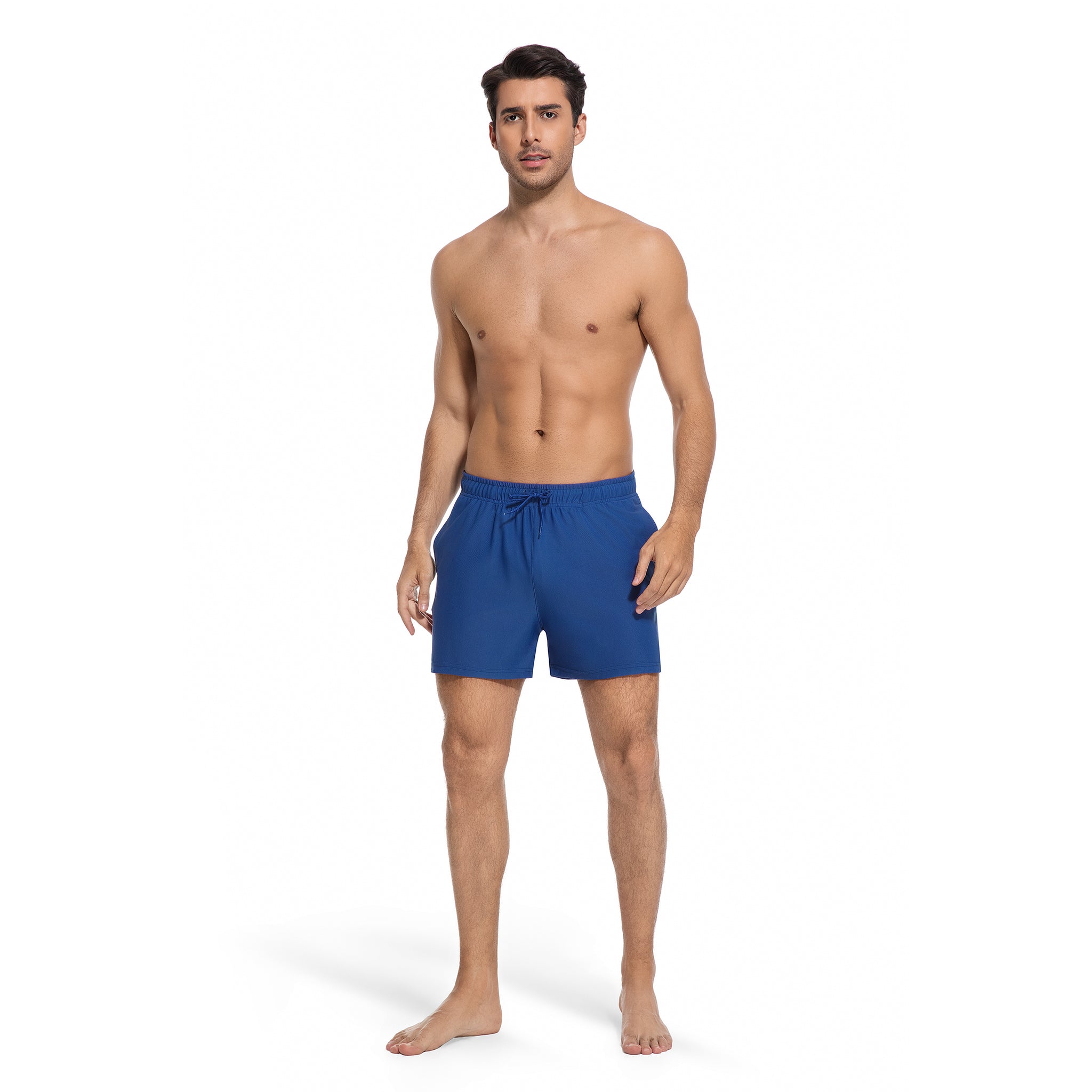 Minimierung von Bräunungsstreifen Herren-Badeboxer, sonnendurchlässig – Blaue, schnell trocknende Badeshorts für Herren – UV-durchlässige Herren-Bademode mit Taschen