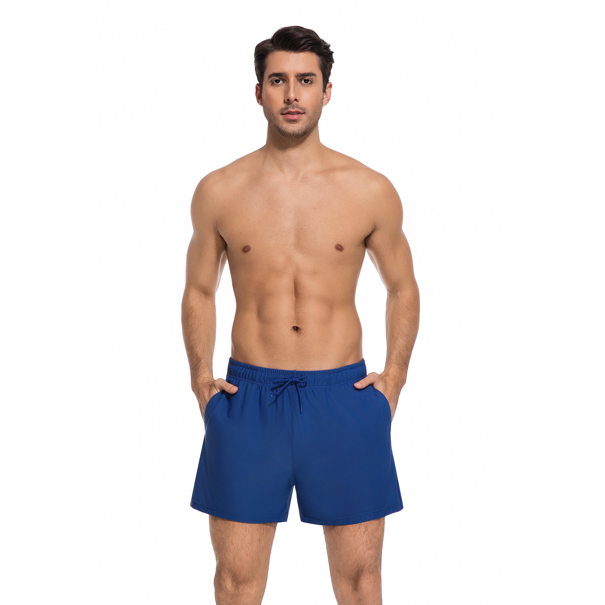 Minimierung von Bräunungsstreifen Herren-Badeboxer, sonnendurchlässig – Blaue, schnell trocknende Badeshorts für Herren – UV-durchlässige Herren-Bademode mit Taschen