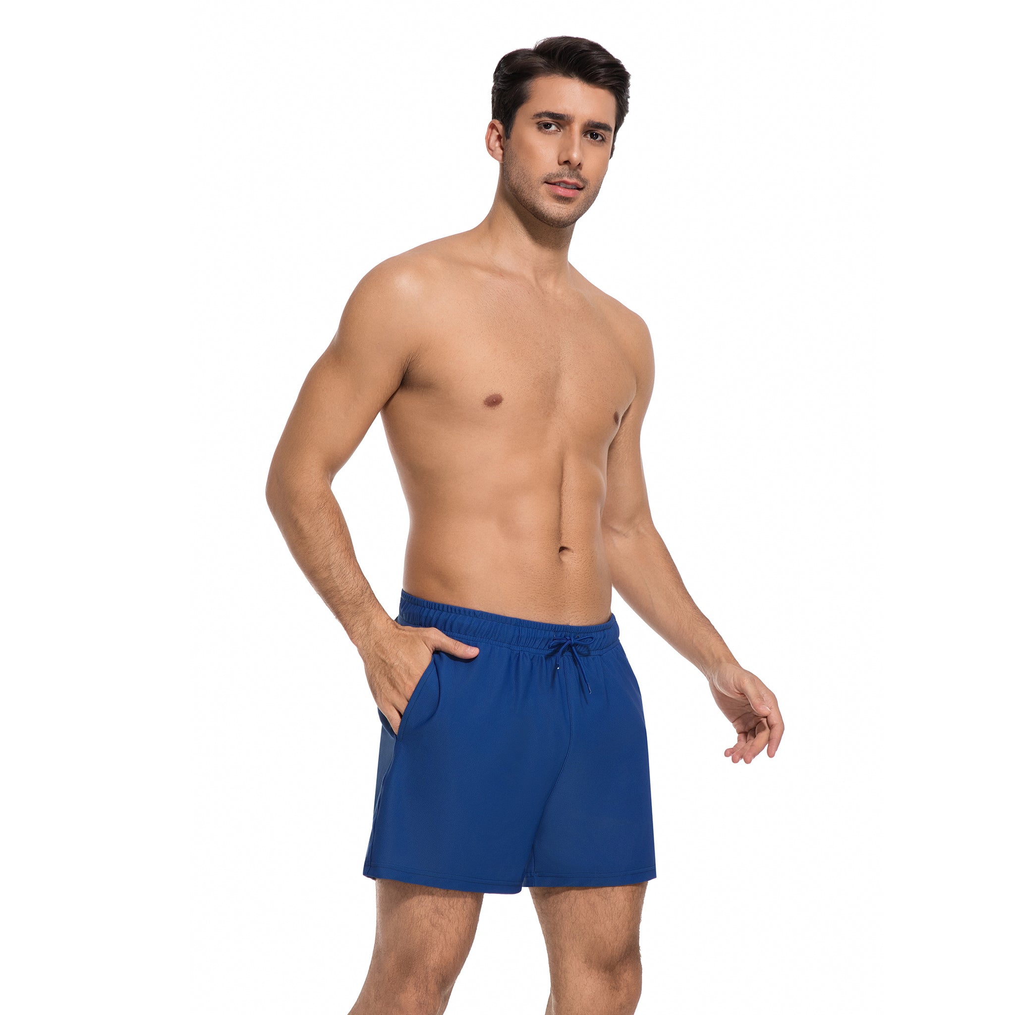 Minimierung von Bräunungsstreifen Herren-Badeboxer, sonnendurchlässig – Blaue, schnell trocknende Badeshorts für Herren – UV-durchlässige Herren-Bademode mit Taschen