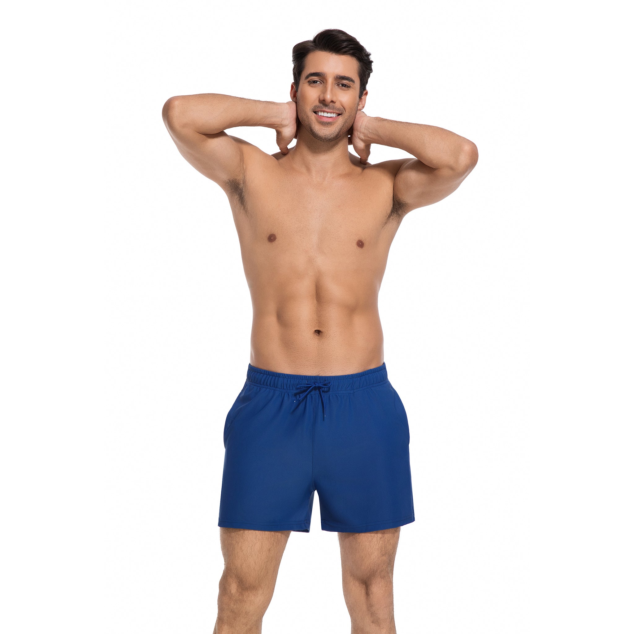 Minimierung von Bräunungsstreifen Herren-Badeboxer, sonnendurchlässig – Blaue, schnell trocknende Badeshorts für Herren – UV-durchlässige Herren-Bademode mit Taschen