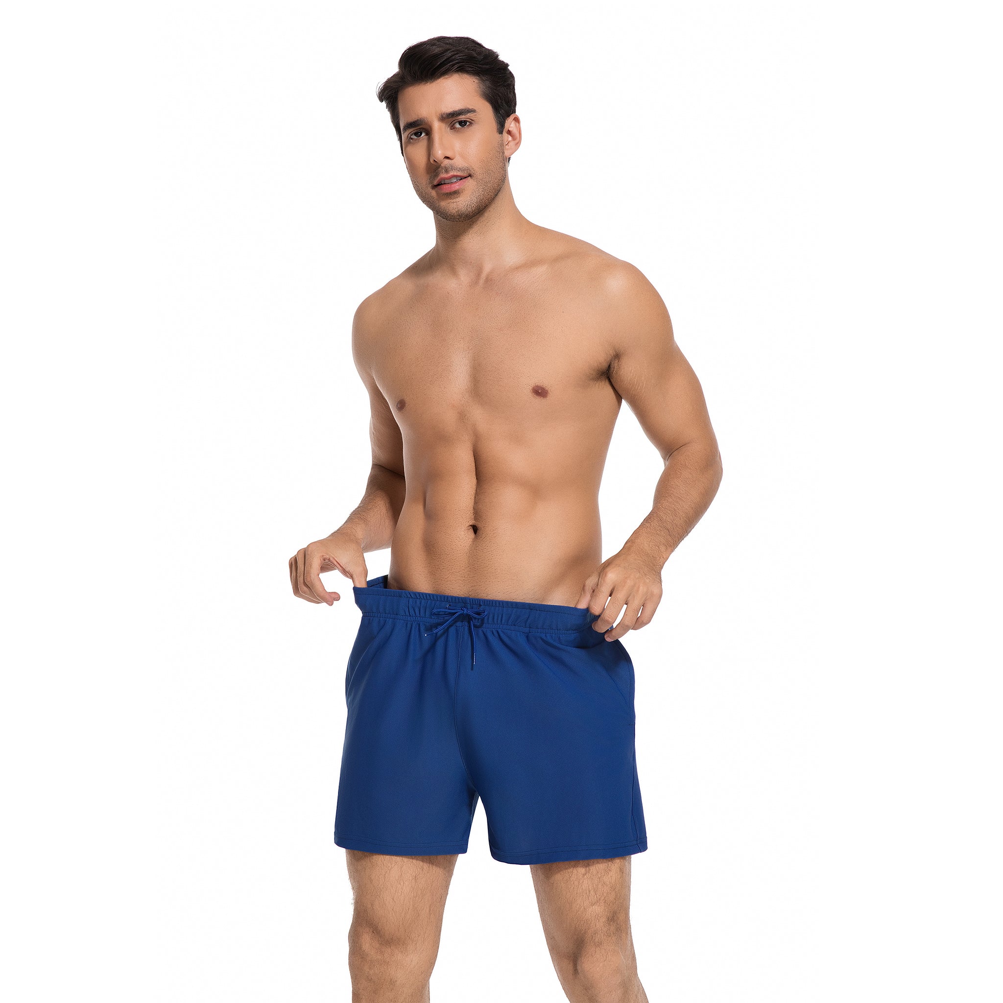 Minimierung von Bräunungsstreifen Herren-Badeboxer, sonnendurchlässig – Blaue, schnell trocknende Badeshorts für Herren – UV-durchlässige Herren-Bademode mit Taschen