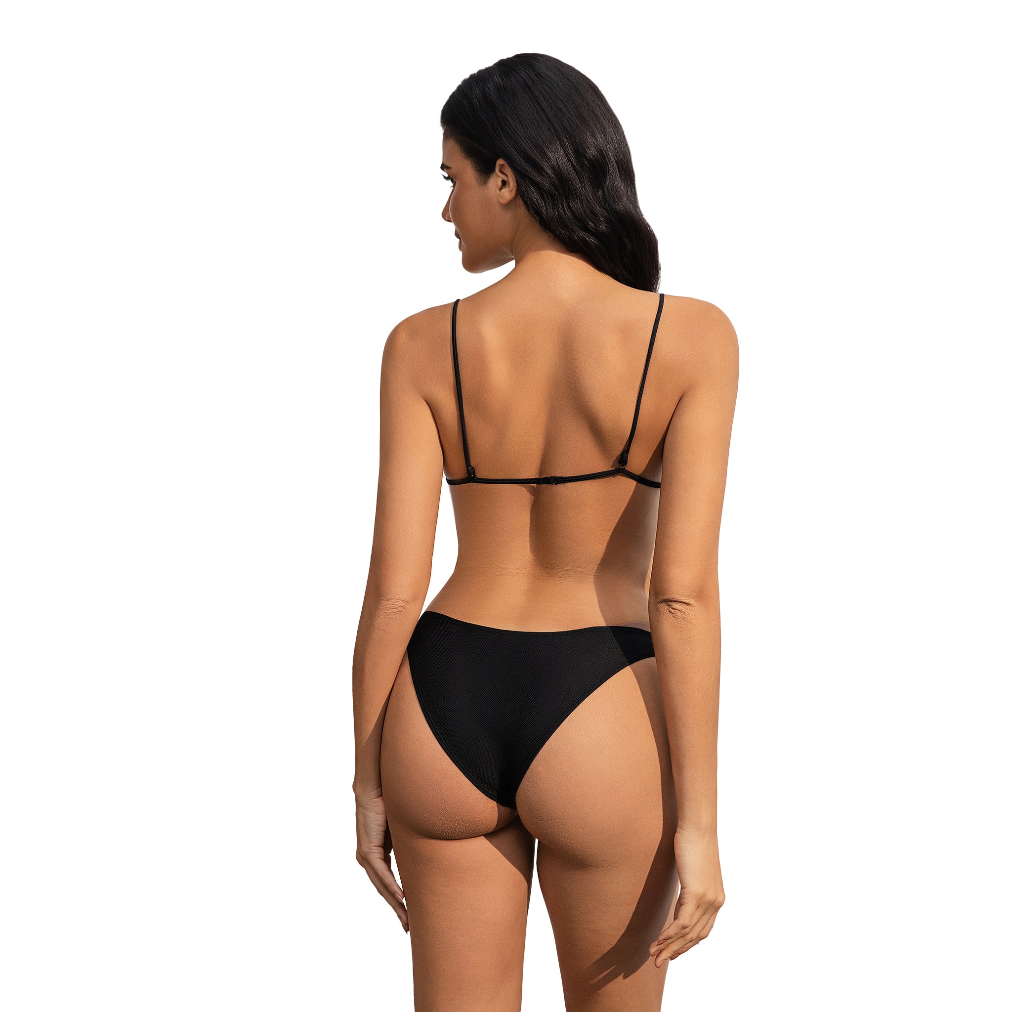 Sonnenbräune-Bikini-Set – Minimiert Sonnenbräunungslinien, UV-durchlässiger Badeanzug – Zweiteiliger verstellbarer Spaghettiträger-Badeanzug mit fester Hose, Onyxschwarz