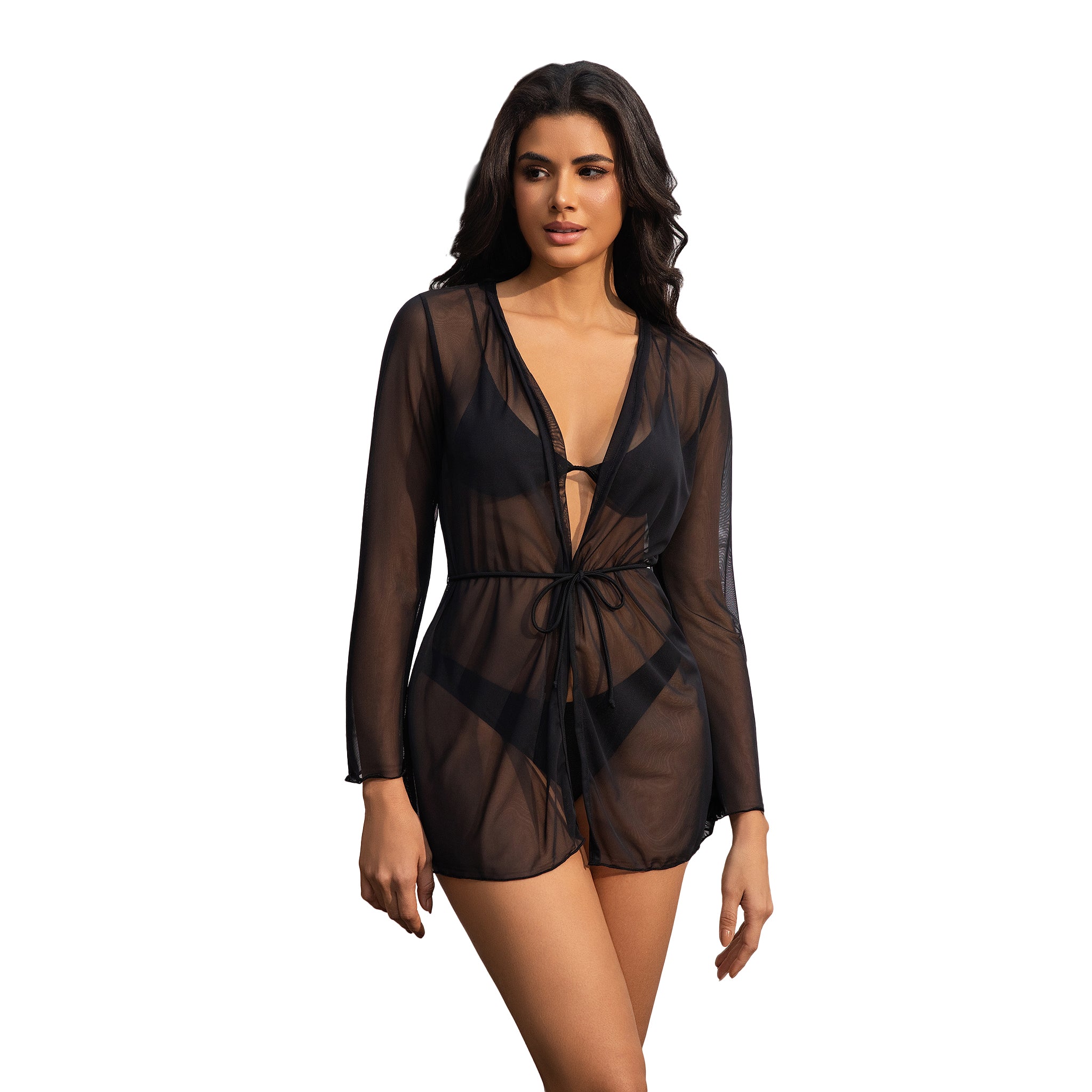 Minimiert Bräunungslinien Strand-Pareo – Sonnenlichtdurchlässiger Mesh-Sarong – Schnell trocknender, transparenter Wickelrock für gleichmäßige Bräune, Onyxschwarz