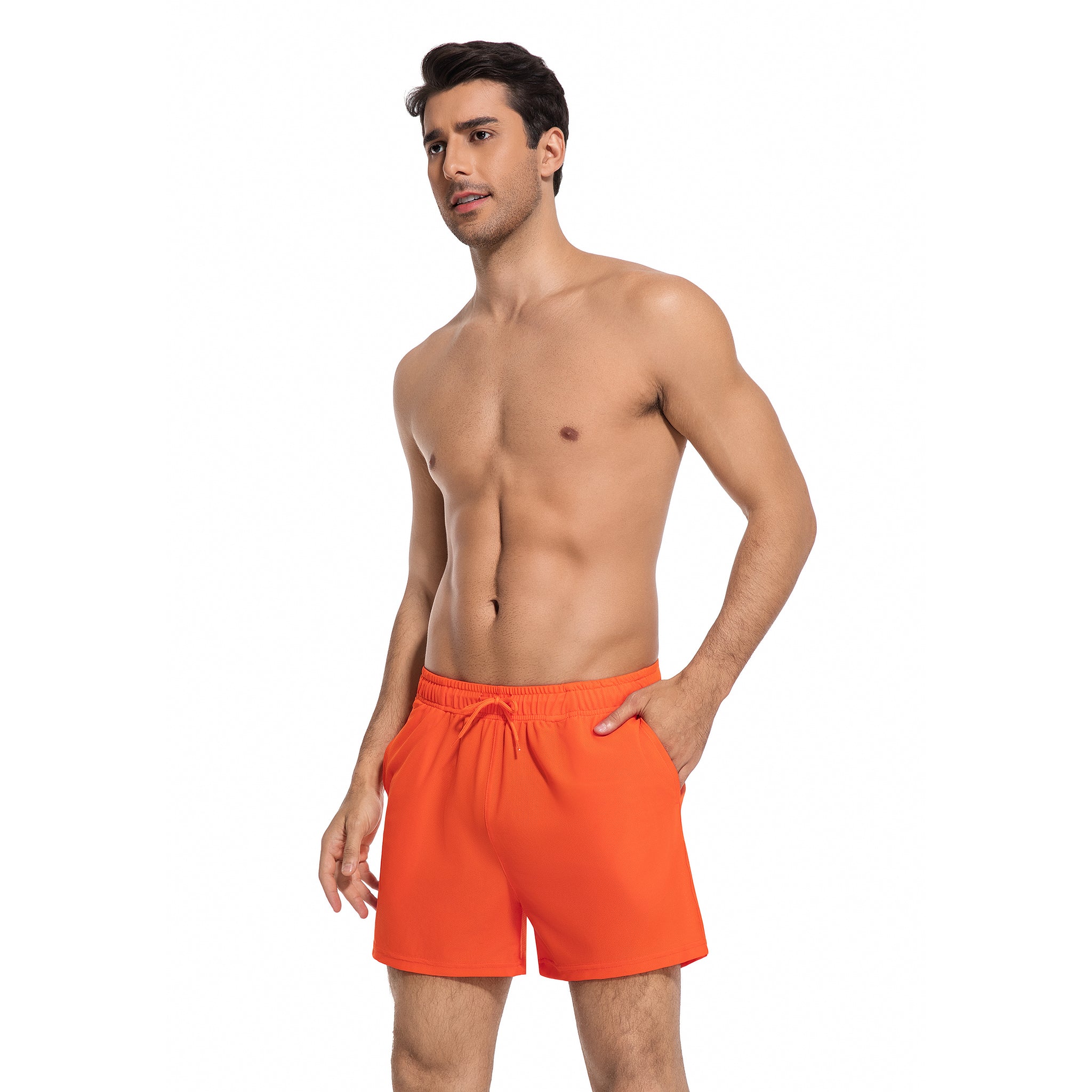 Orangene Tan Through Badehose für Herren – Minimiert Bräunungslinien Herren Badeshorts – Schnelltrocknend UV-Durchlässig Herren Bademode mit Taschen