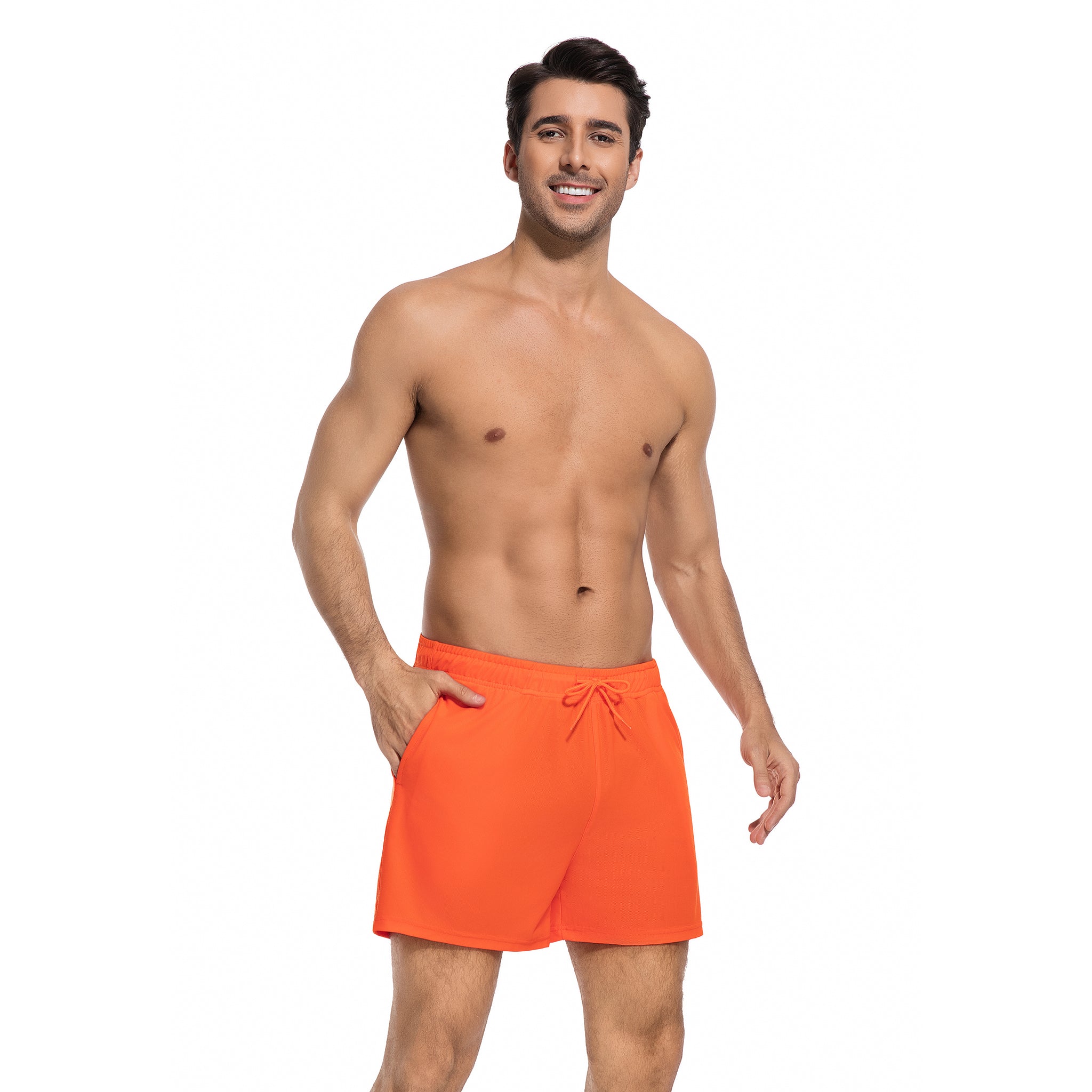 Orangene Tan Through Badehose für Herren – Minimiert Bräunungslinien Herren Badeshorts – Schnelltrocknend UV-Durchlässig Herren Bademode mit Taschen