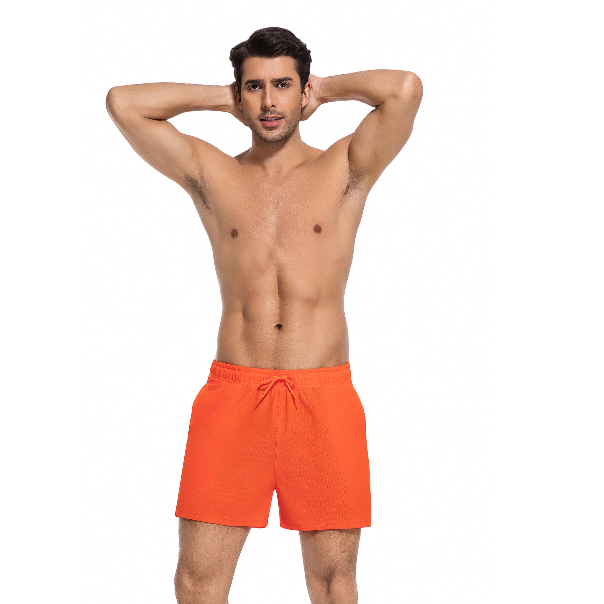 Orangene Tan Through Badehose für Herren – Minimiert Bräunungslinien Herren Badeshorts – Schnelltrocknend UV-Durchlässig Herren Bademode mit Taschen