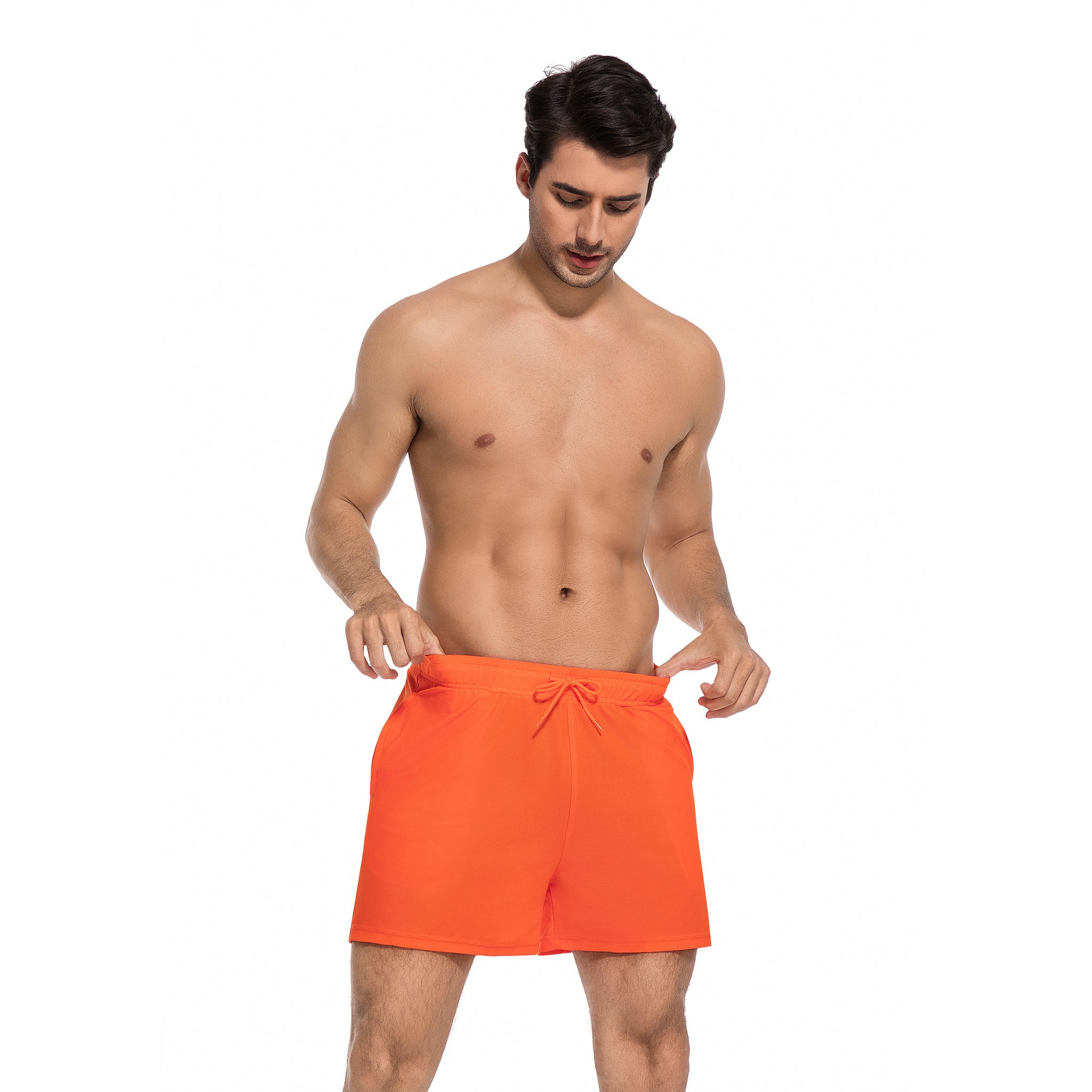 Orangene Tan Through Badehose für Herren – Minimiert Bräunungslinien Herren Badeshorts – Schnelltrocknend UV-Durchlässig Herren Bademode mit Taschen