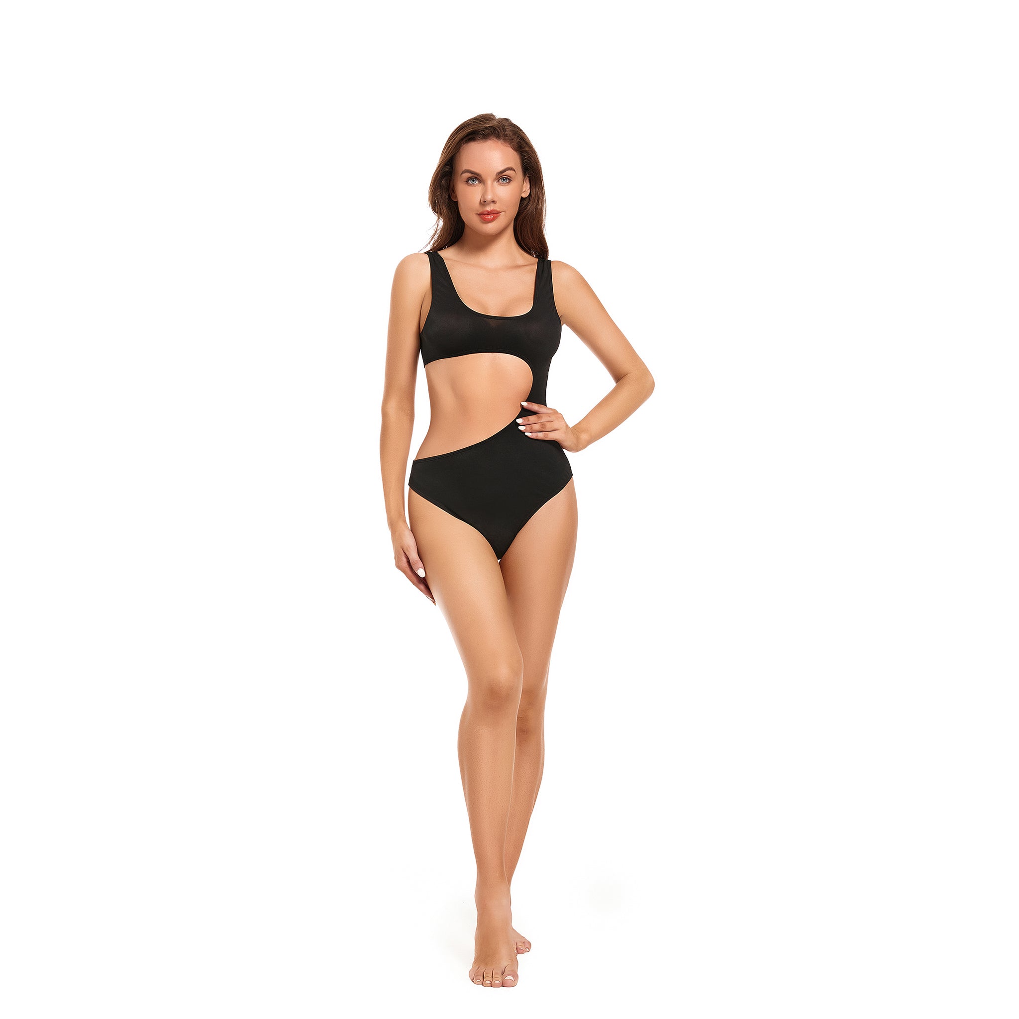 Damen Cutout Bräunungs-Monokini – Professioneller sonnendurchlässiger Monokini – Minimalistischer, schnelltrocknender hoch geschnittener Badeanzug, Schwarz