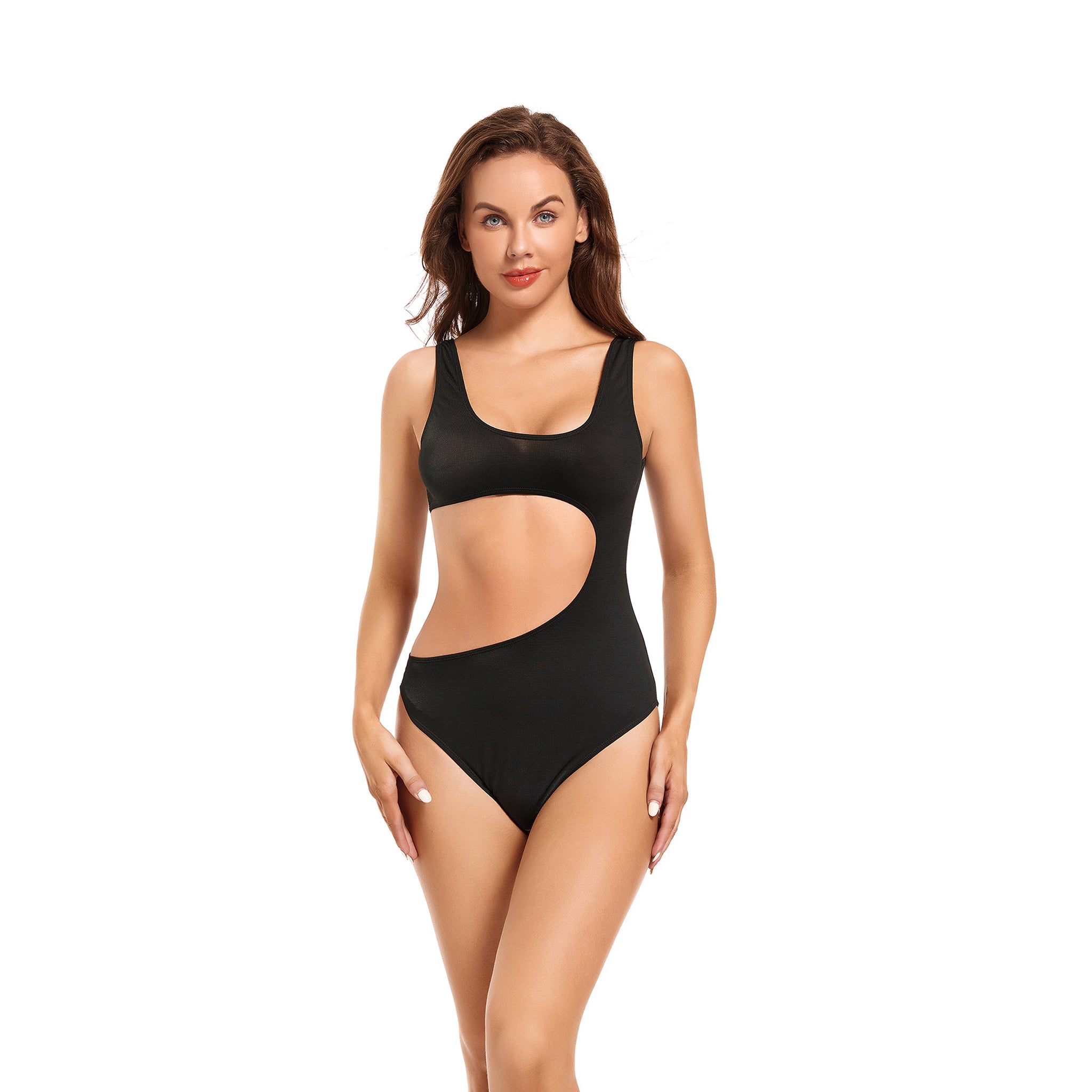 Damen Cutout Bräunungs-Monokini – Professioneller sonnendurchlässiger Monokini – Minimalistischer, schnelltrocknender hoch geschnittener Badeanzug, Schwarz