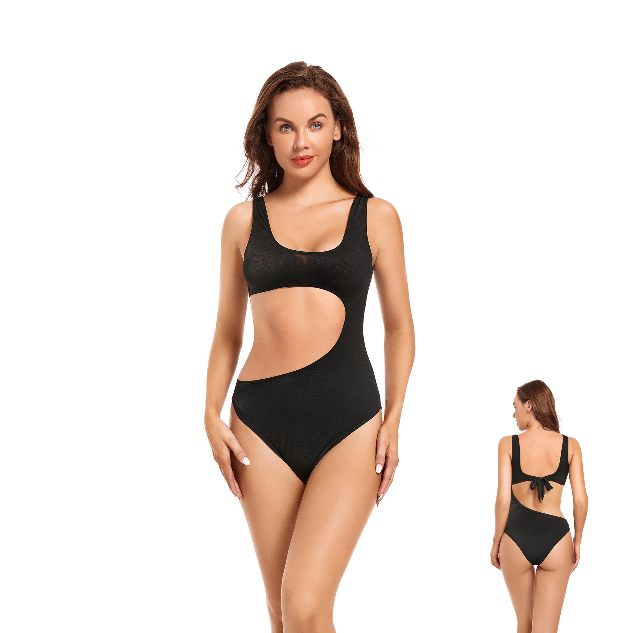 Damen Cutout Bräunungs-Monokini – Professioneller sonnendurchlässiger Monokini – Minimalistischer, schnelltrocknender hoch geschnittener Badeanzug, Schwarz