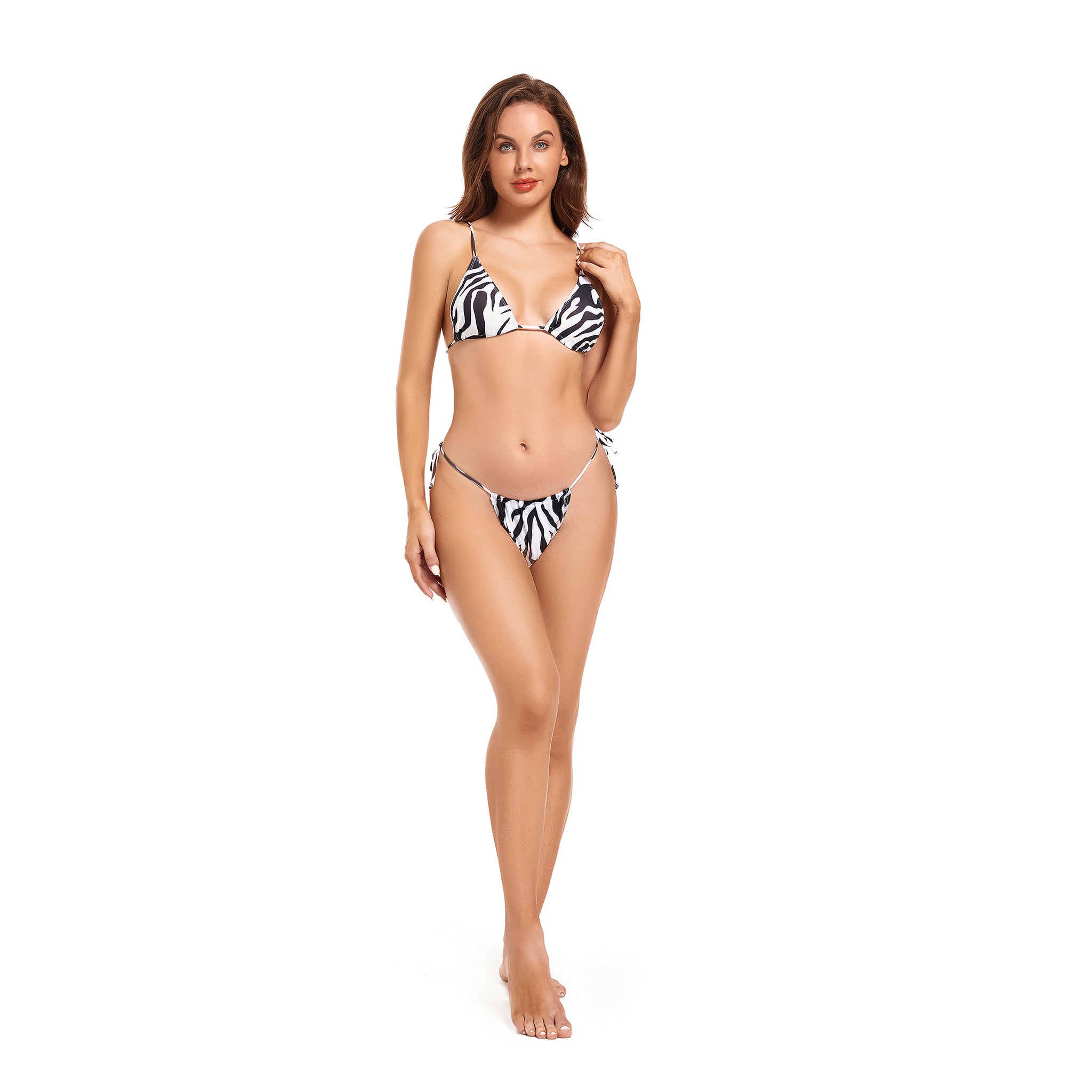 Zebra-Print Bikini Set für Damen – seitlich gebundene, freche Bikinihose und Triangel-Oberteil – Zweiteilige Bademode für Damen – „Tan Through“ Minimiert Bräunungslinien – Badeanzug für Damen