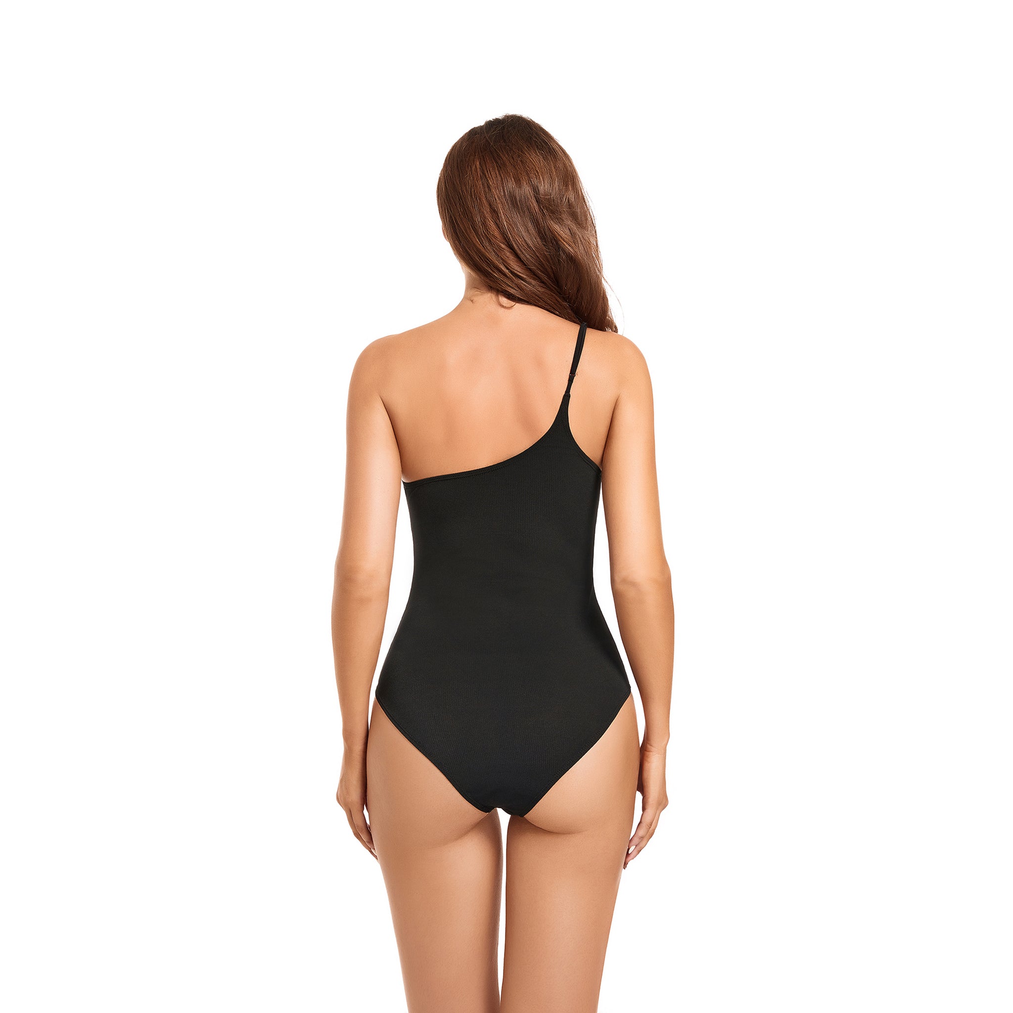 Eleganter One Shoulder Tan Through Einteiler-Badeanzug – Professioneller sonnendurchlässiger Monokini mit verstellbarem Träger – Glatter, schnelltrocknender High Cut Badeanzug, Schwarz