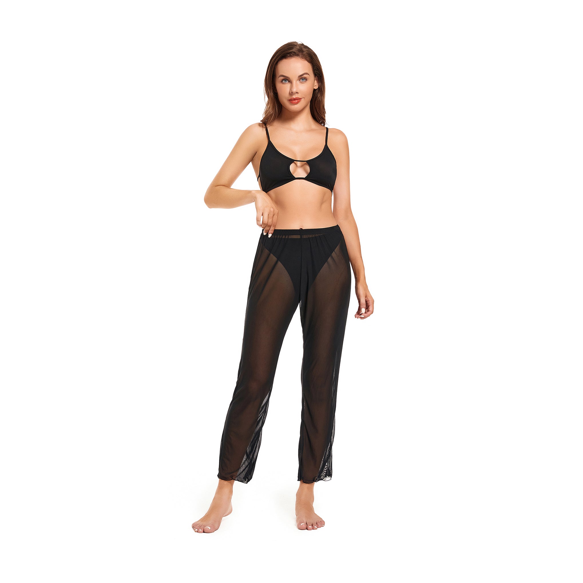Durchbräunbare Strand-Cover-Up-Hose für Damen – Transparente Mesh-Hose mit hoher Taille und verkürztem Bein – Atmungsaktive, sonnendurchlässige Mesh-Leggings für Pool & Resort, Schwarz