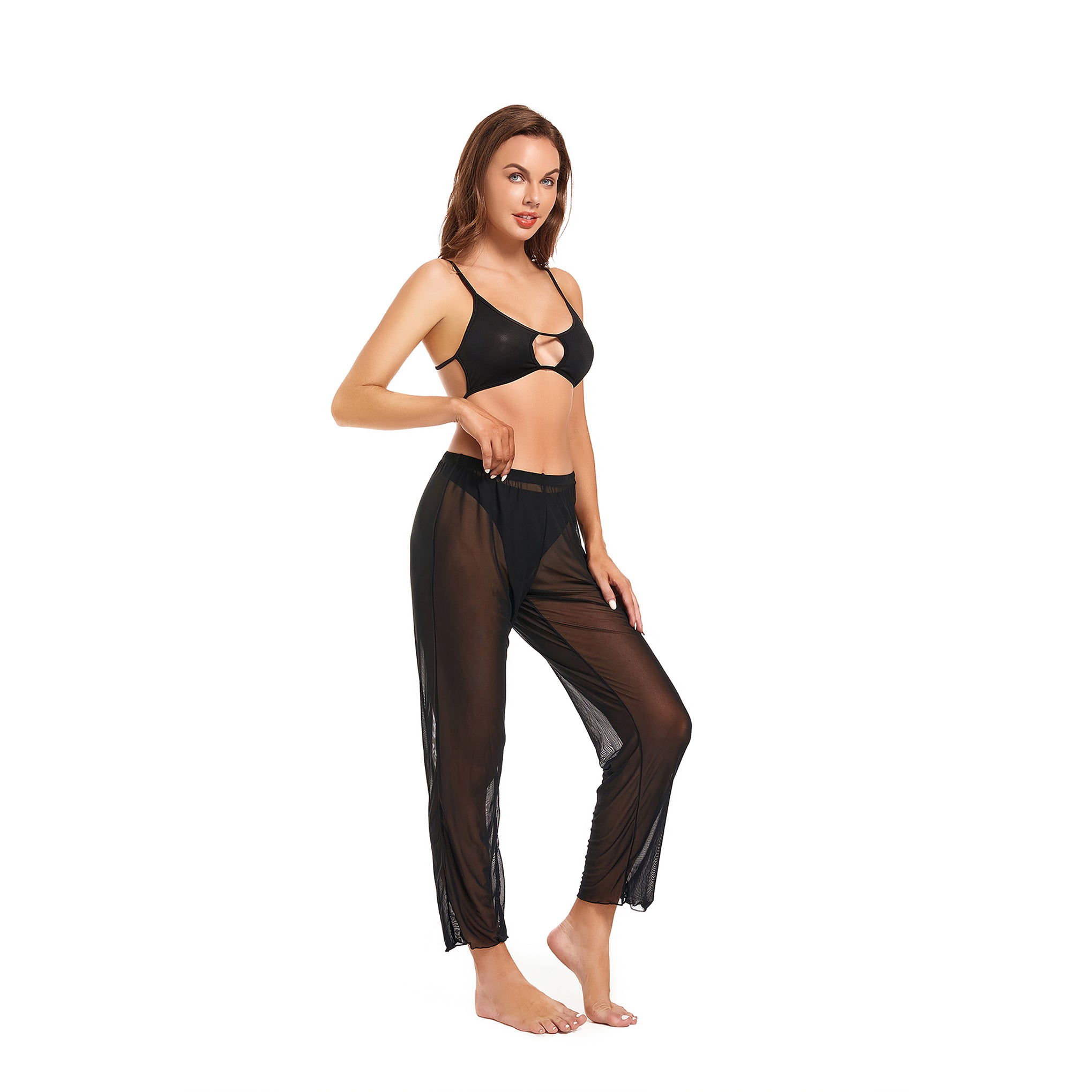 Durchbräunbare Strand-Cover-Up-Hose für Damen – Transparente Mesh-Hose mit hoher Taille und verkürztem Bein – Atmungsaktive, sonnendurchlässige Mesh-Leggings für Pool & Resort, Schwarz