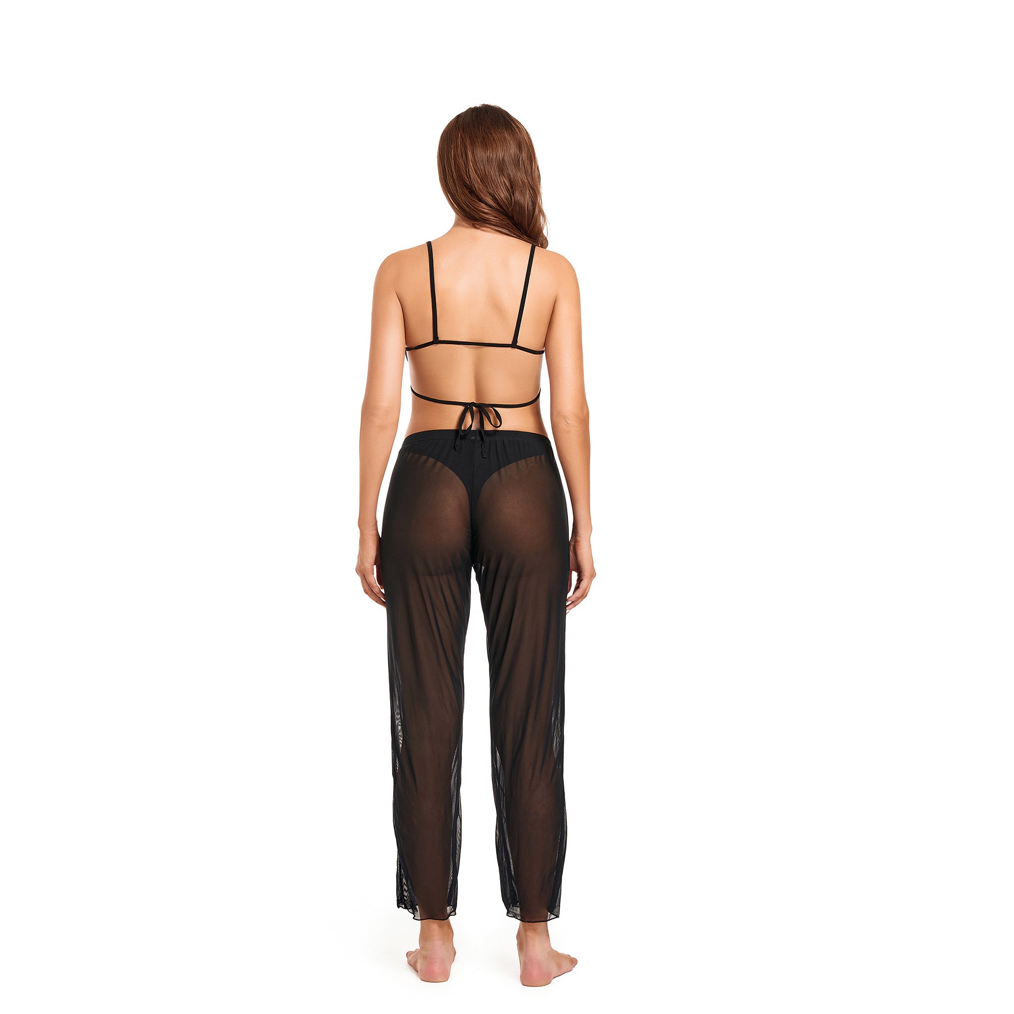 Durchbräunbare Strand-Cover-Up-Hose für Damen – Transparente Mesh-Hose mit hoher Taille und verkürztem Bein – Atmungsaktive, sonnendurchlässige Mesh-Leggings für Pool & Resort, Schwarz