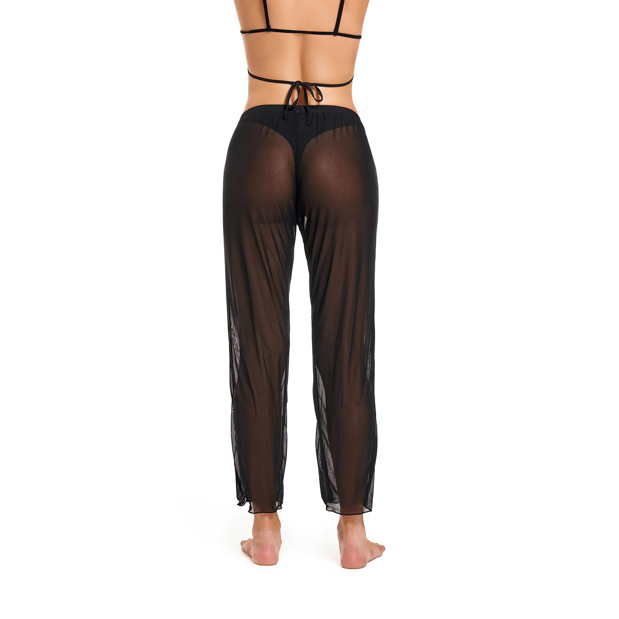 Durchbräunbare Strand-Cover-Up-Hose für Damen – Transparente Mesh-Hose mit hoher Taille und verkürztem Bein – Atmungsaktive, sonnendurchlässige Mesh-Leggings für Pool & Resort, Schwarz
