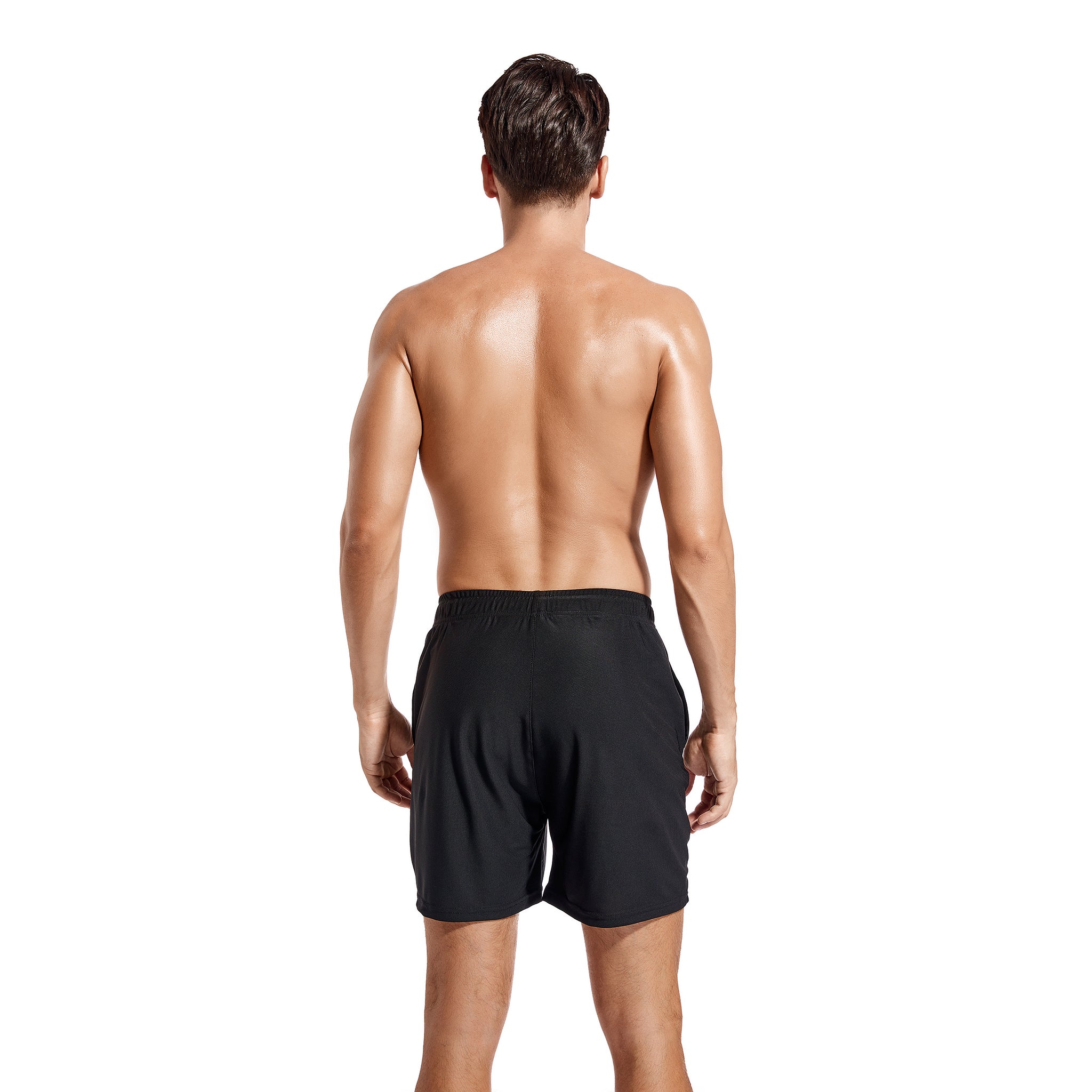 Herren Tan Through Badehose - Sonnenlichtdurchlässige Mesh-Strandshorts - Schnell trocknende, atmungsaktive Sommer-Bademode mit Kordelzug, Schwarz