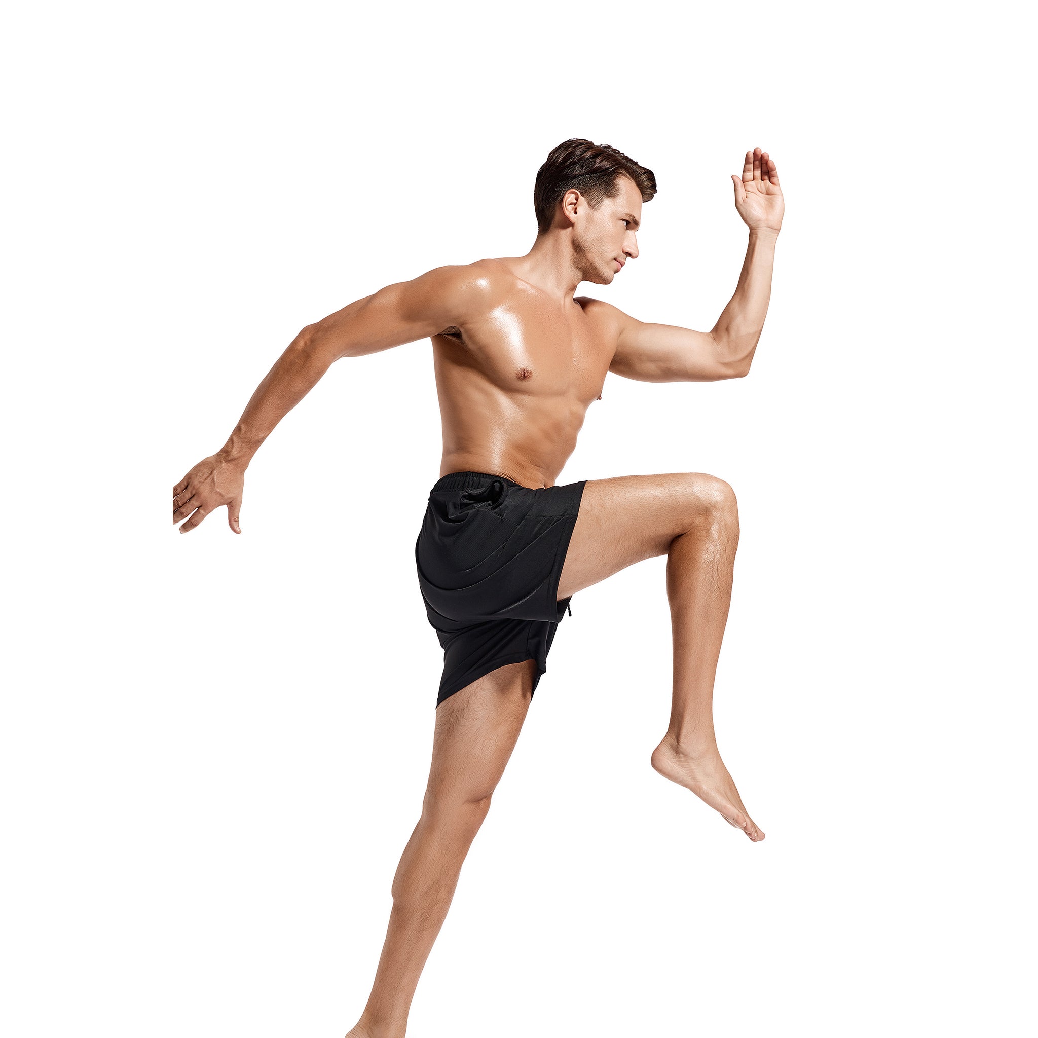 Herren Tan Through Badehose - Sonnenlichtdurchlässige Mesh-Strandshorts - Schnell trocknende, atmungsaktive Sommer-Bademode mit Kordelzug, Schwarz
