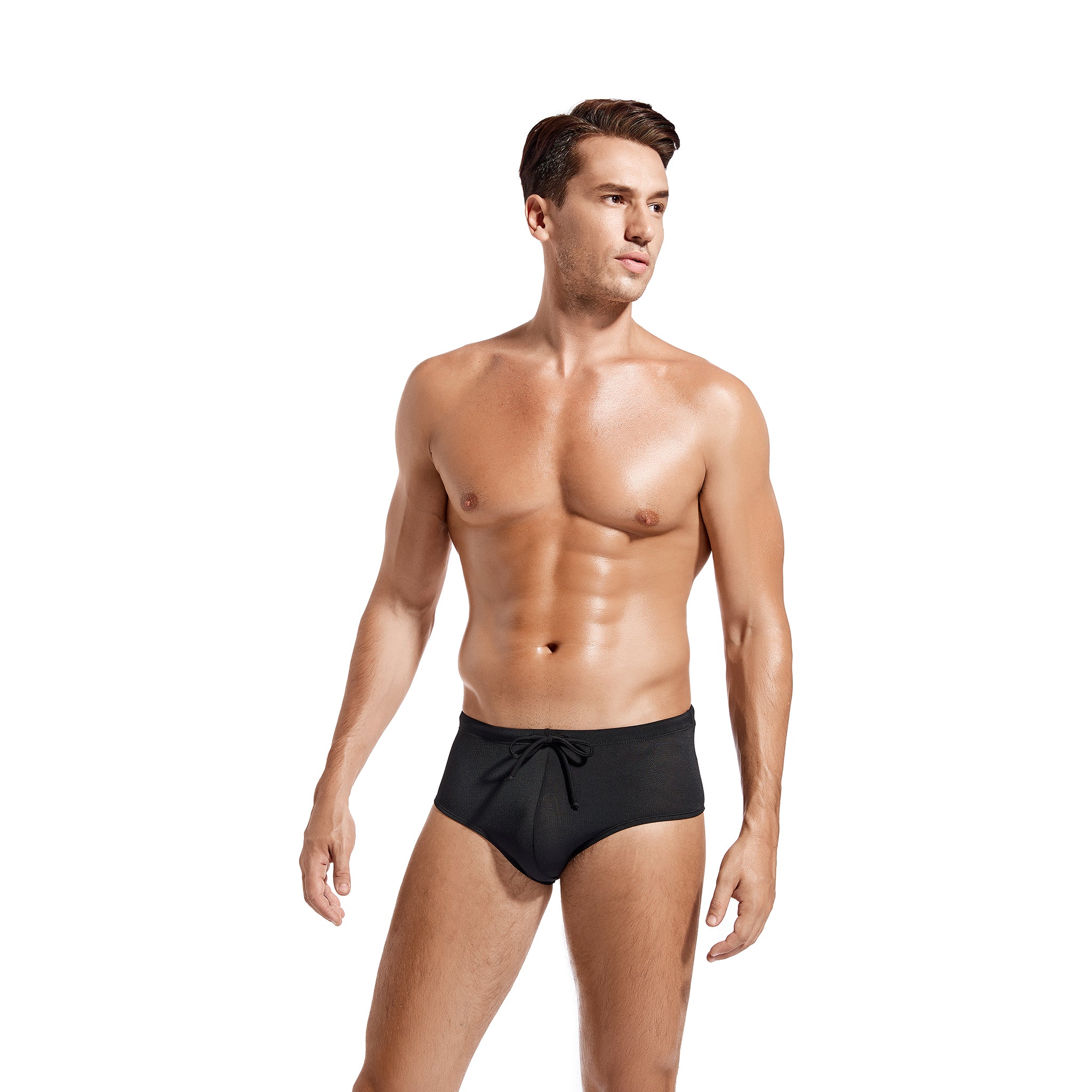 Herren Tan Through Badehose - Sonnenlichtdurchlässige Mesh-Bademode - Atmungsaktive, schnell trocknende Bikini-Badehose mit verstellbarem Kordelzug, Mitternachtsschwarz