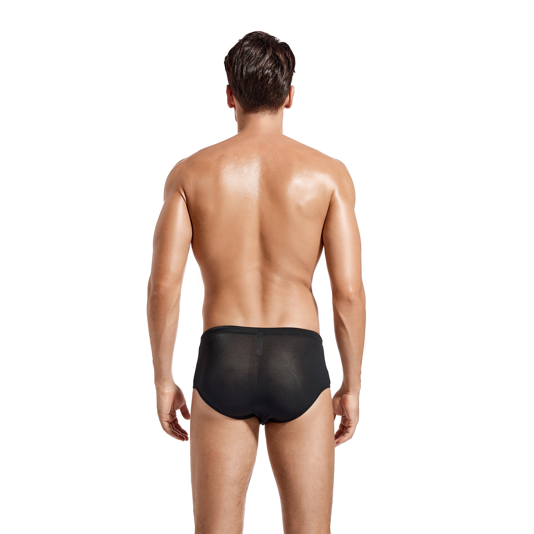 Herren Tan Through Badehose - Sonnenlichtdurchlässige Mesh-Bademode - Atmungsaktive, schnell trocknende Bikini-Badehose mit verstellbarem Kordelzug, Mitternachtsschwarz
