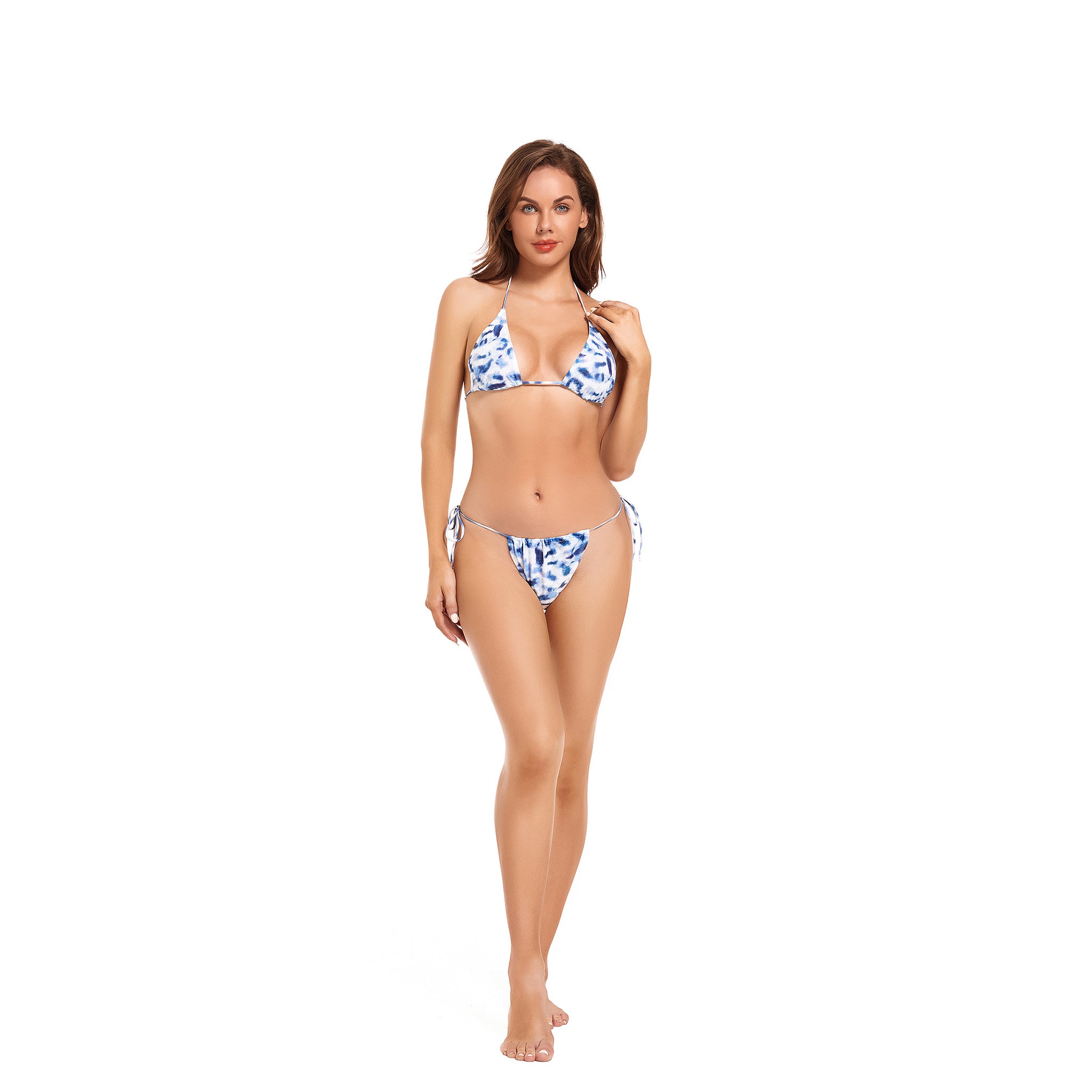 Badeanzug für Frauen Batikmuster Halter Triangel Oberteil – Minimiert Bräunungslinien Tan-Through Ultra Cheeky Seitenbinde-Tanga Unterteil – Gerippter Zweiteiliger Bikini Set Luxuriöse Poolkleidung für Damen