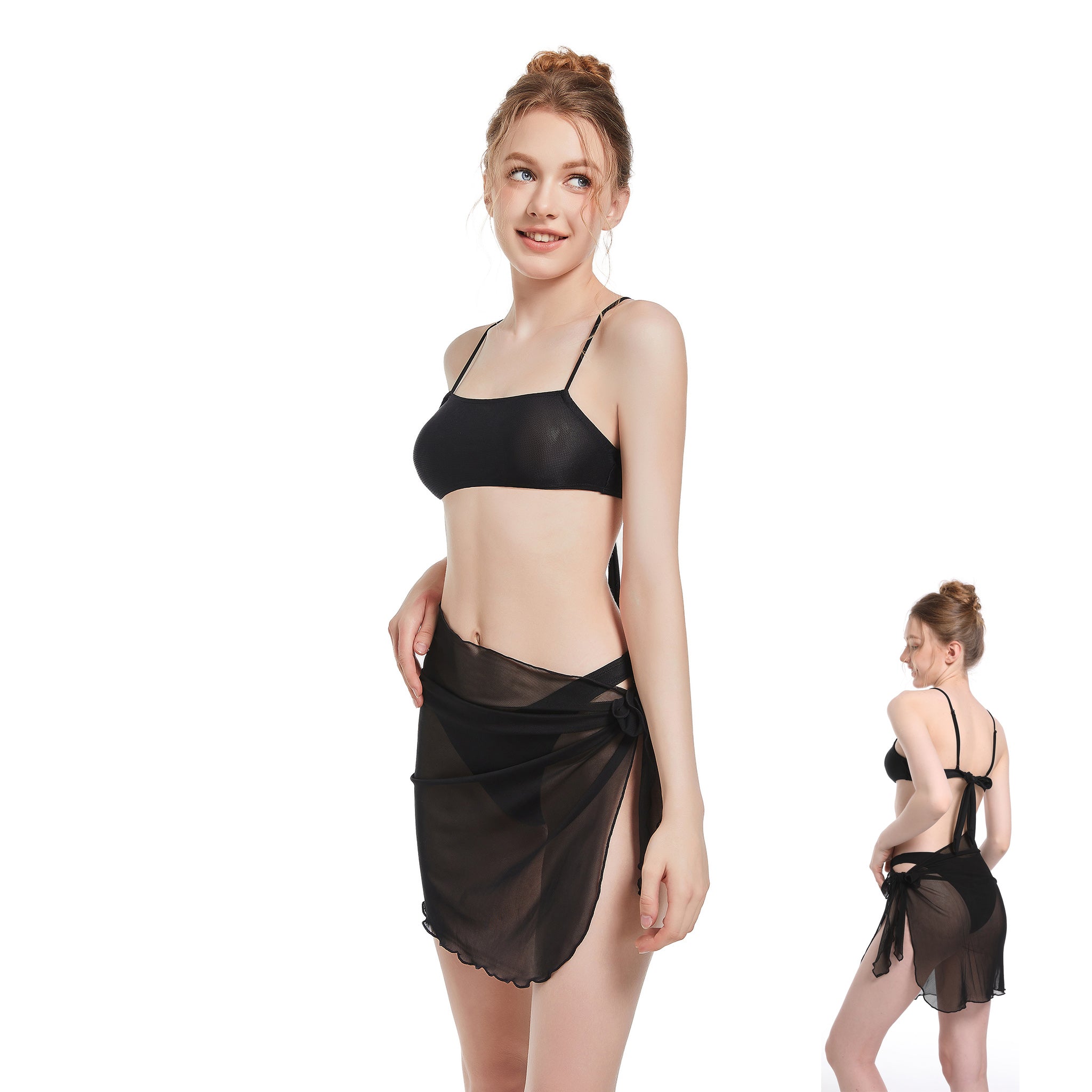 Pro-Tan Revolutionärer sonnendurchlässiger Strandwickel aus Mesh – nahtloser Bräunungs-Minirock – hochelastischer Resort-Überwurf für makellose Bräune, Schwarz