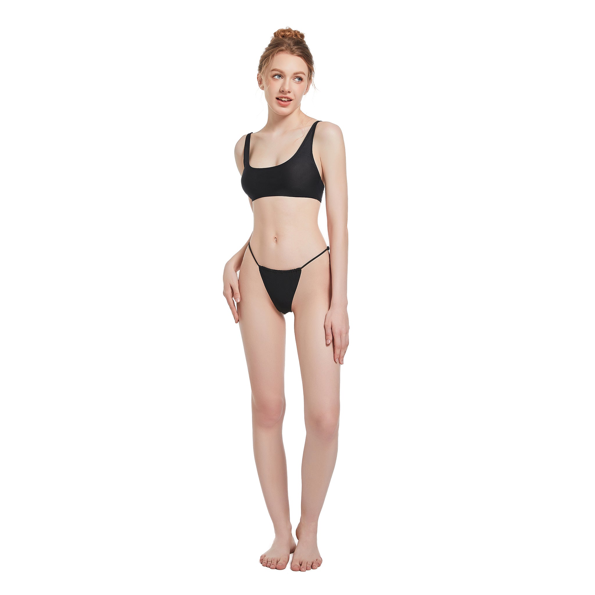 Zweiteiliger Bräunungs-Bikini-Set – Minimiert Bräunungslinien UV-durchlässiger Badeanzug – Verstellbarer, fester Träger, sportlicher Triangel-Badeanzug, Onyx-Schwarz