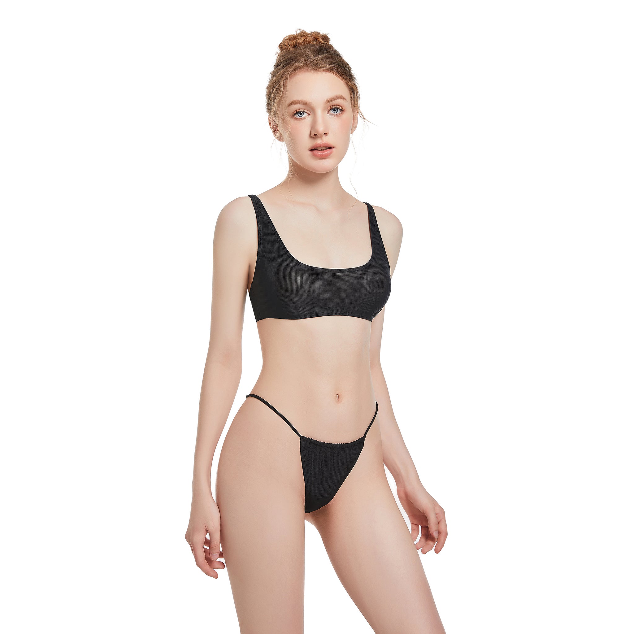 Zweiteiliger Bräunungs-Bikini-Set – Minimiert Bräunungslinien UV-durchlässiger Badeanzug – Verstellbarer, fester Träger, sportlicher Triangel-Badeanzug, Onyx-Schwarz