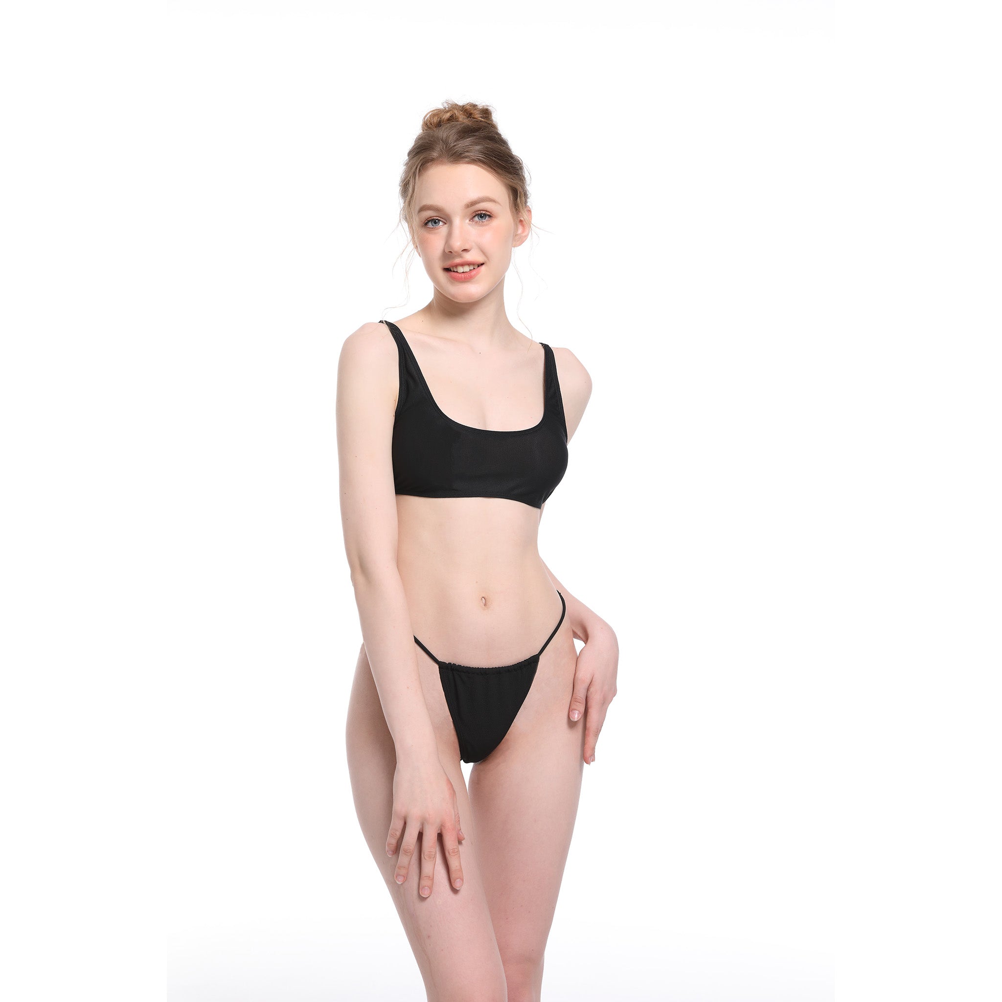 Zweiteiliger Bräunungs-Bikini-Set – Minimiert Bräunungslinien UV-durchlässiger Badeanzug – Verstellbarer, fester Träger, sportlicher Triangel-Badeanzug, Onyx-Schwarz