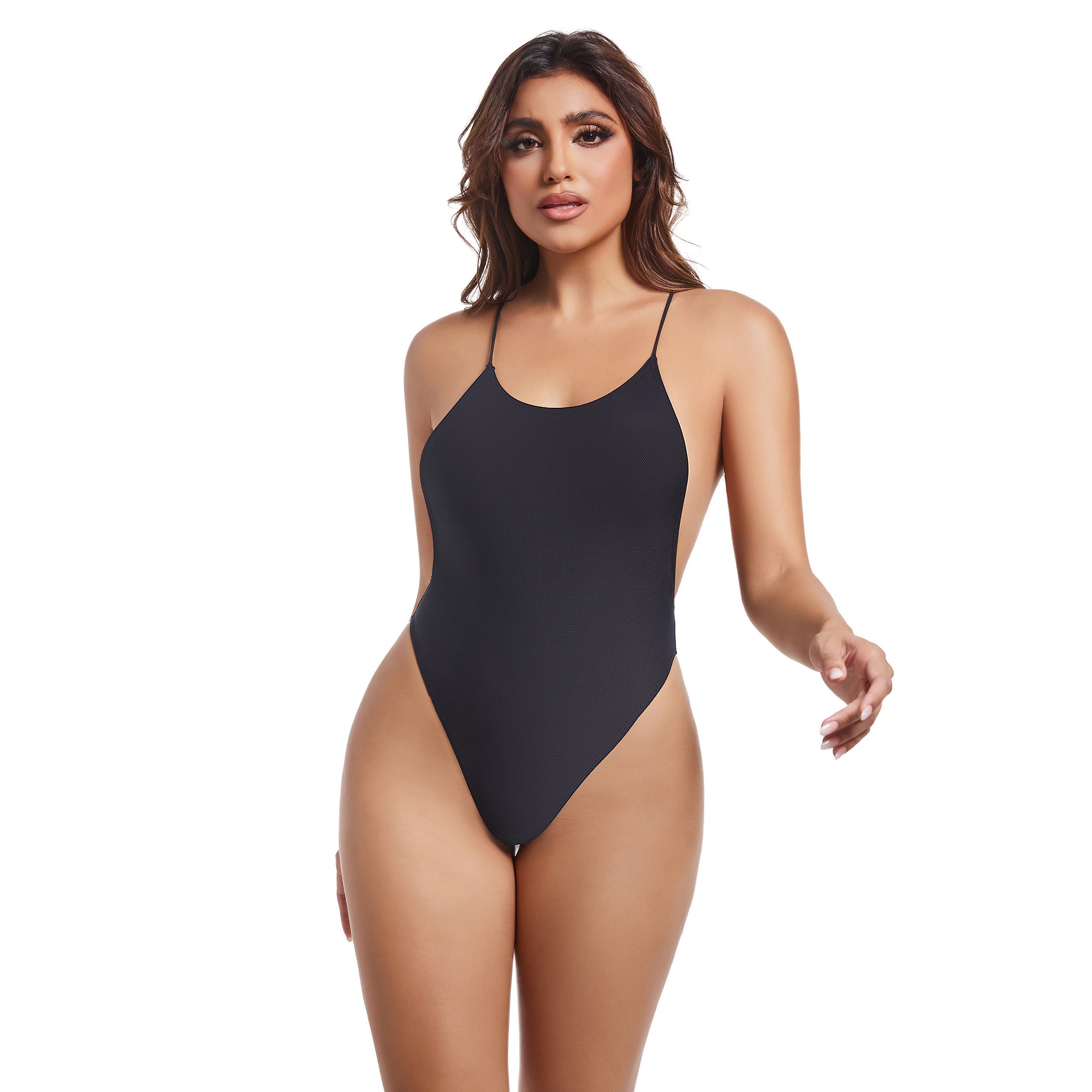 Halterneck-Monokini – Sonnendurchlässiger UV-durchlässiger Badeanzug – schnelltrocknend mit Cut-Out und Rückenausschnitt, Schwarz