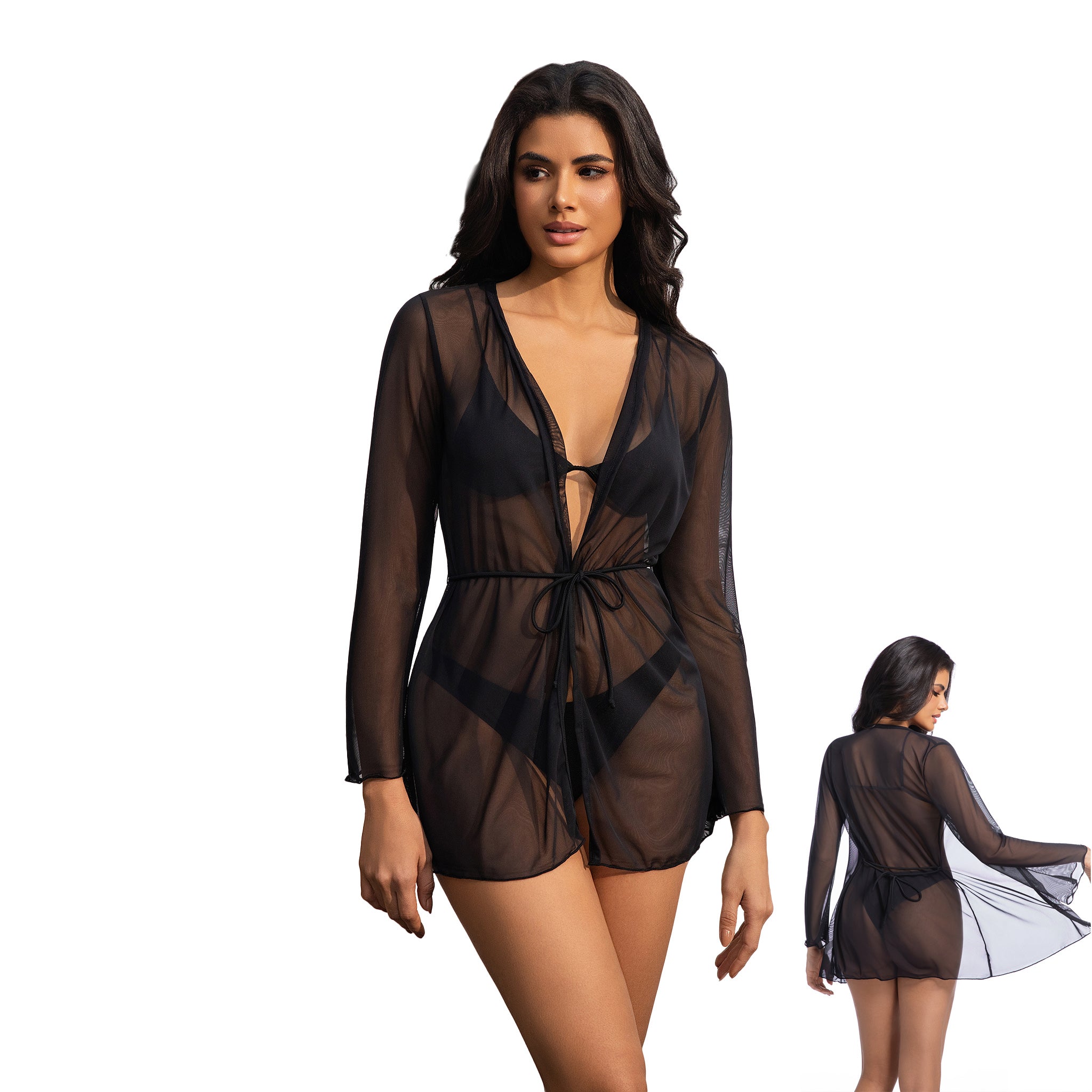 Minimiert Bräunungslinien Strand-Pareo – Sonnenlichtdurchlässiger Mesh-Sarong – Schnell trocknender, transparenter Wickelrock für gleichmäßige Bräune, Onyxschwarz