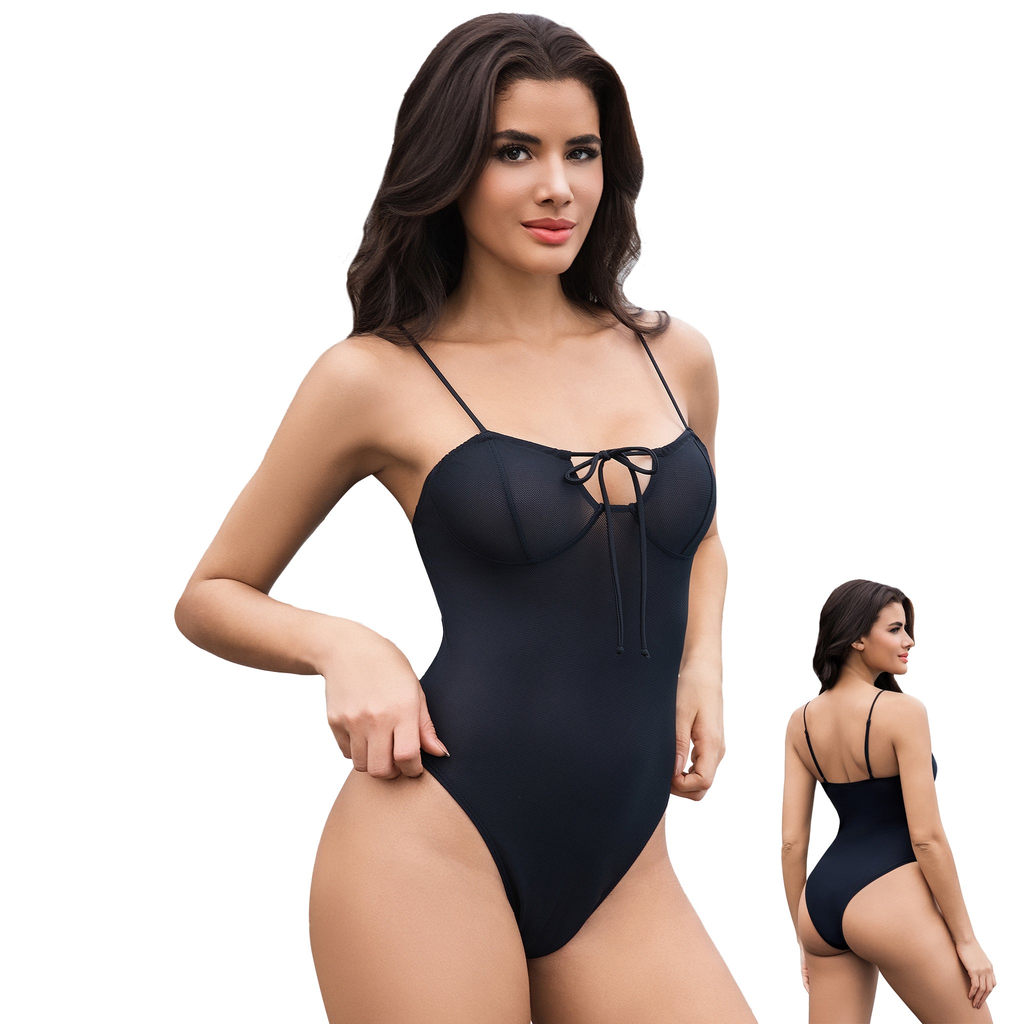 Architektonischer Bräunungs-Monokini – UV-durchlässiger Einteiler zur Minimierung von Bräunungsstreifen – Geformter, schnell trocknender Badeanzug aus Mesh, Onyx Black