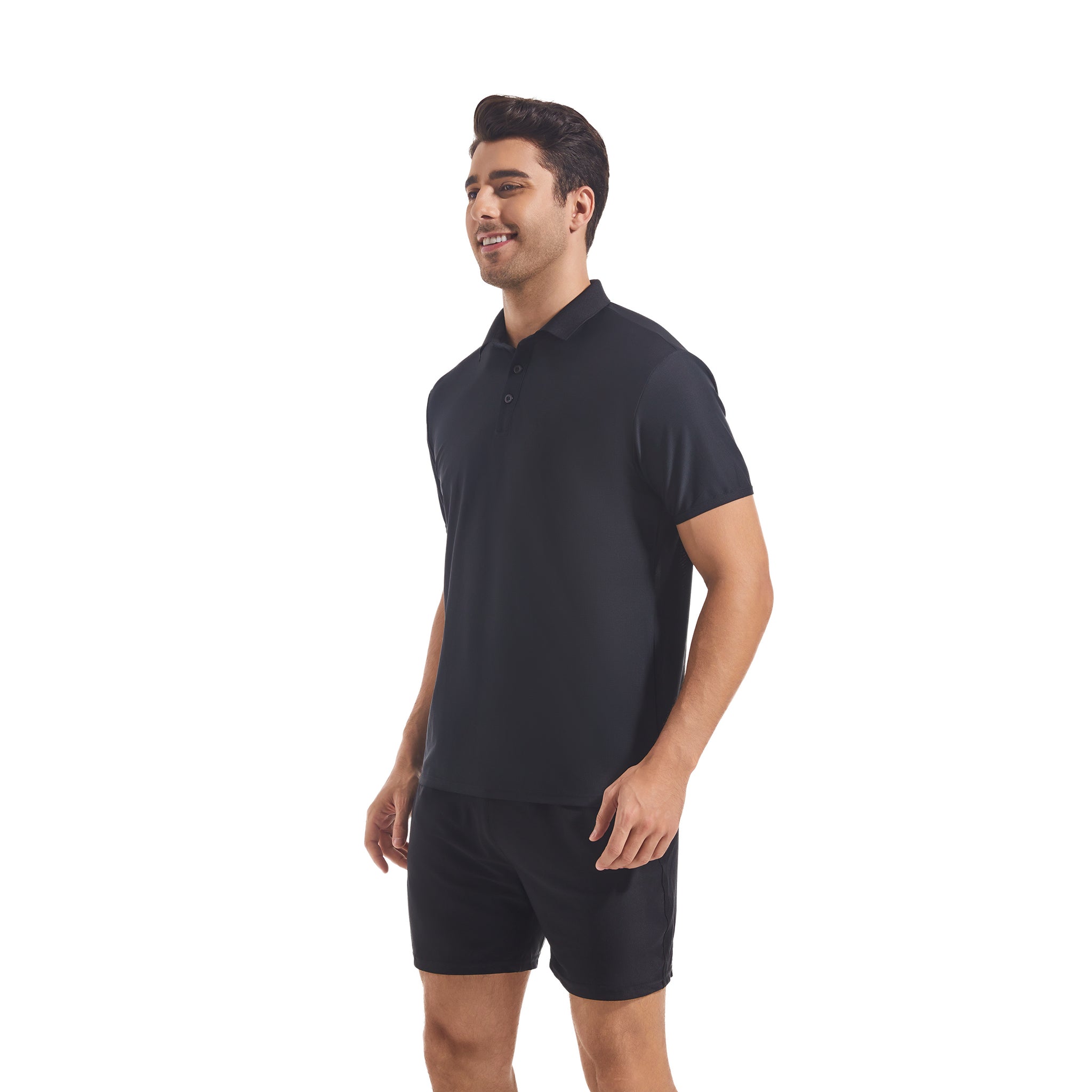 Herren Tan Through Poloshirt & Shorts Set in Schwarz - Sonnenlichtdurchlässige Technologie zur Minimierung von Bräunungslinien, Mesh-Badekleidung für Herren am Pool und Strand