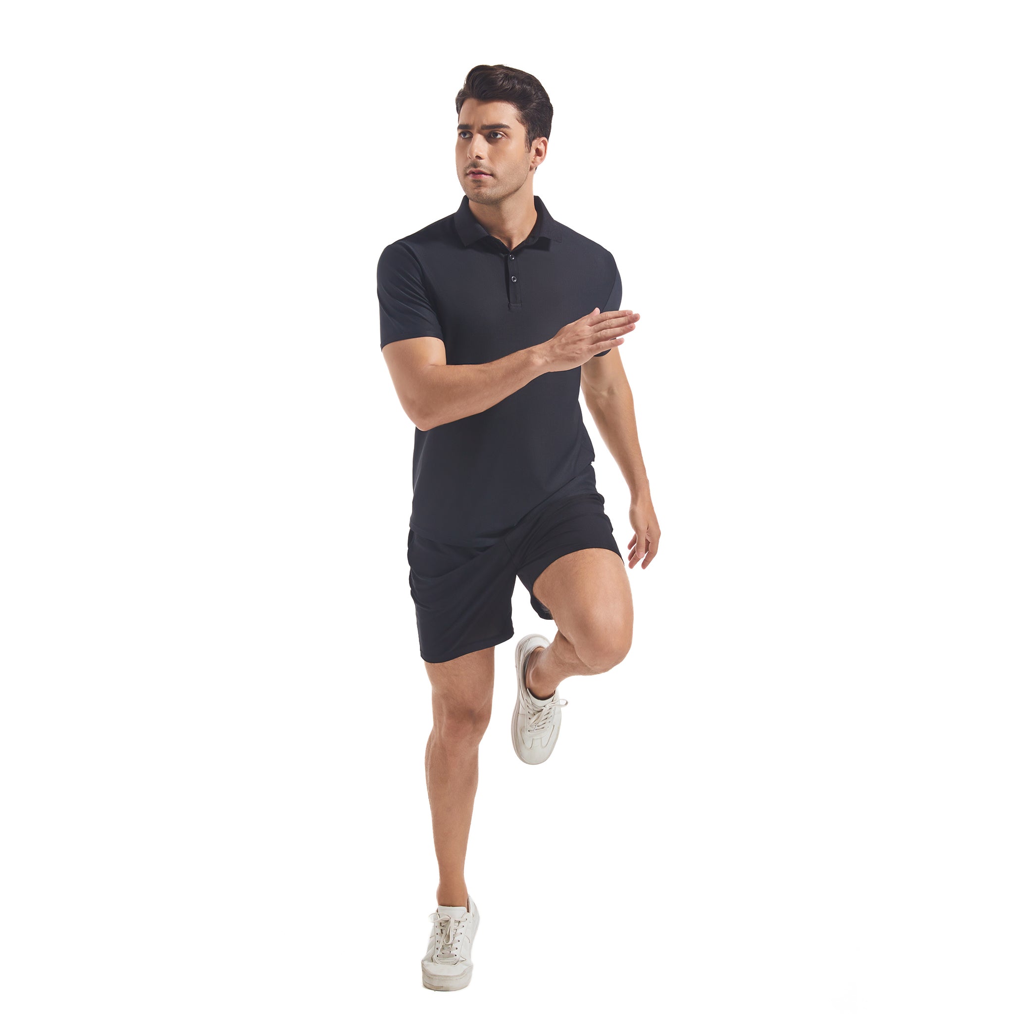 Herren Tan Through Poloshirt & Shorts Set in Schwarz - Sonnenlichtdurchlässige Technologie zur Minimierung von Bräunungslinien, Mesh-Badekleidung für Herren am Pool und Strand