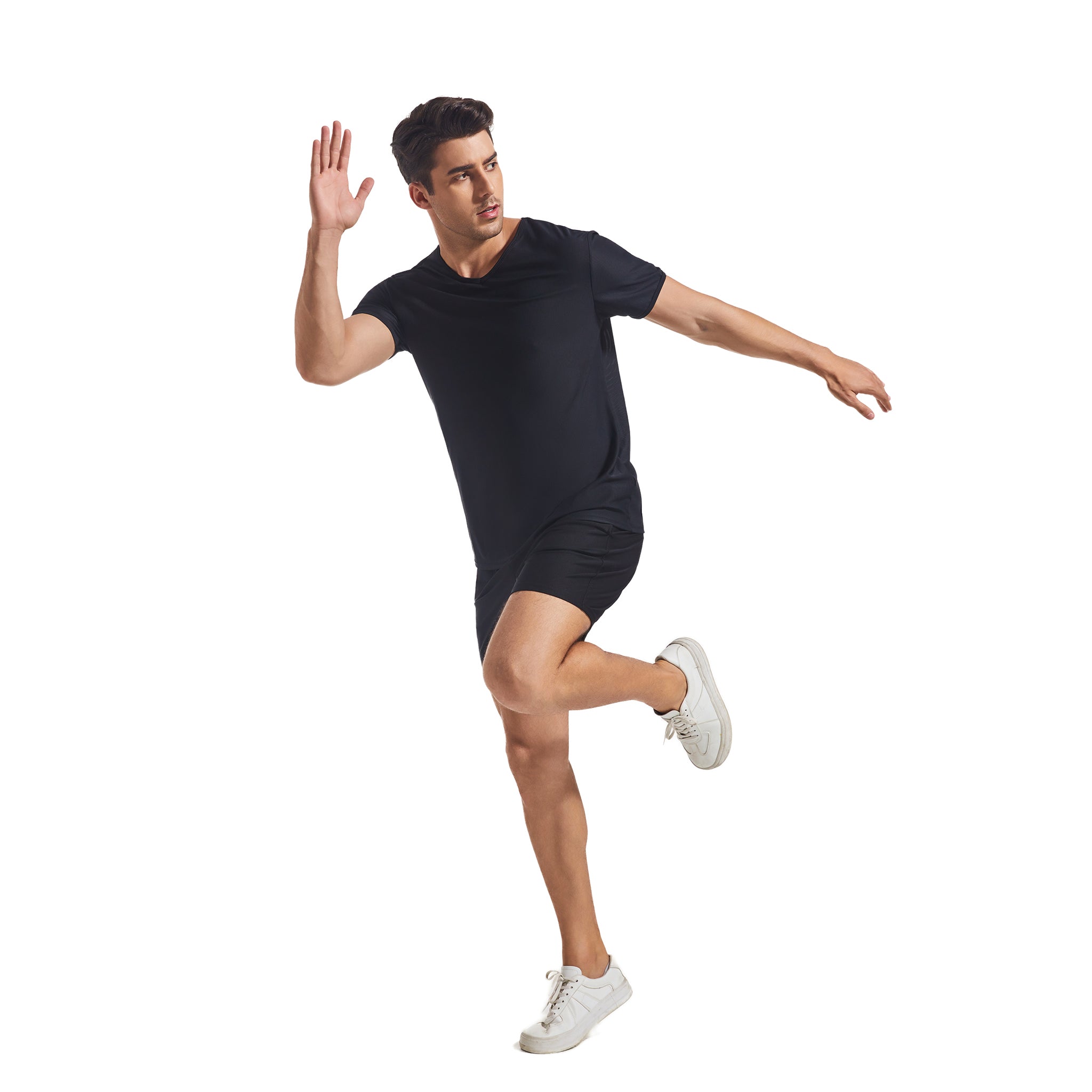 Herren Tan Through Schwarz Rundhals-T-Shirt & Shorts – Sonnenlichtdurchlässig Minimiert Bräunungslinien Mesh Fitness- & Strand-Set Herren Pool-Sportbekleidung mit Taschen