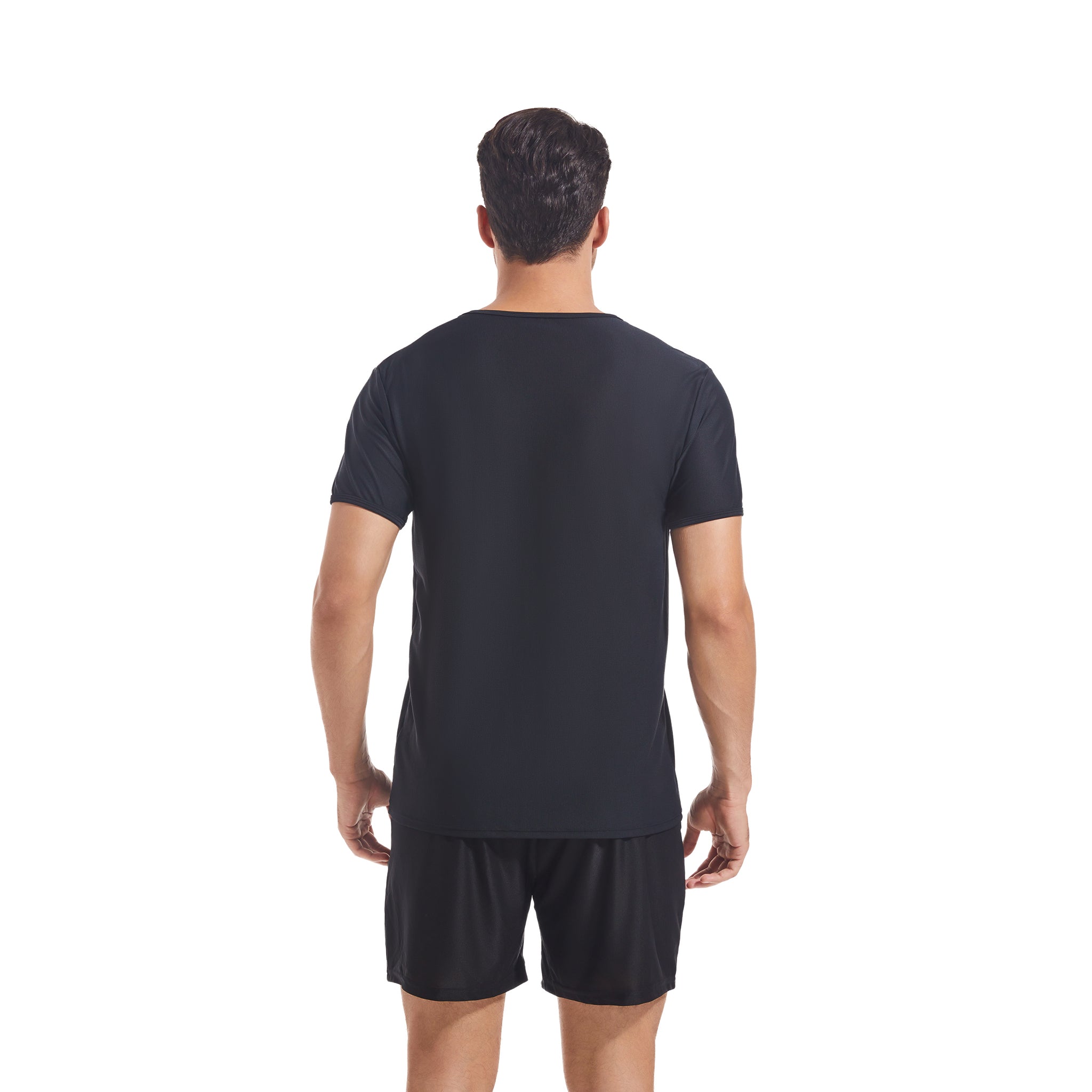 Herren Tan Through Schwarz Rundhals-T-Shirt & Shorts – Sonnenlichtdurchlässig Minimiert Bräunungslinien Mesh Fitness- & Strand-Set Herren Pool-Sportbekleidung mit Taschen