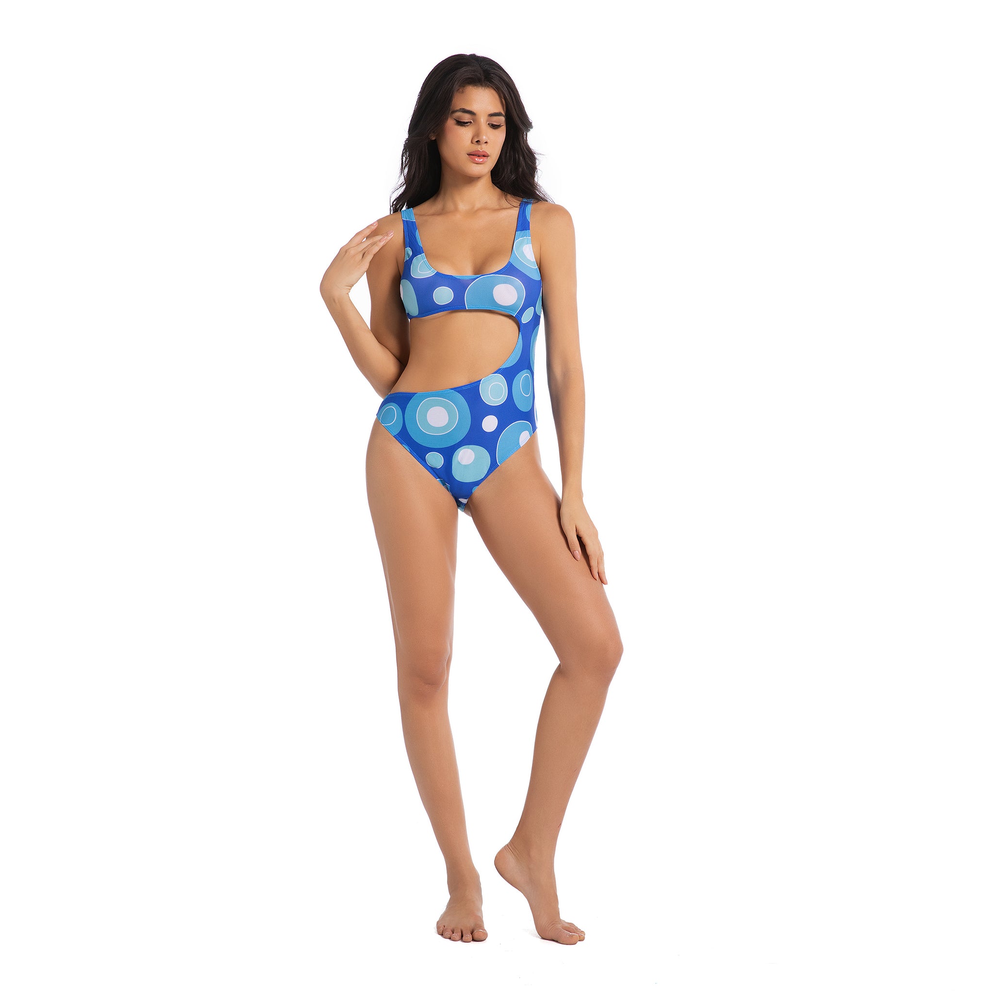 Asymmetrischer Cutout Einteiler für Damen Retro Polka Dot - Hoch geschnittener, frecher, gerippter Damen Monokini - Bräunt durch, minimiert Bräunungsstreifen, gemusterter Damen-Badeanzug für den Urlaub