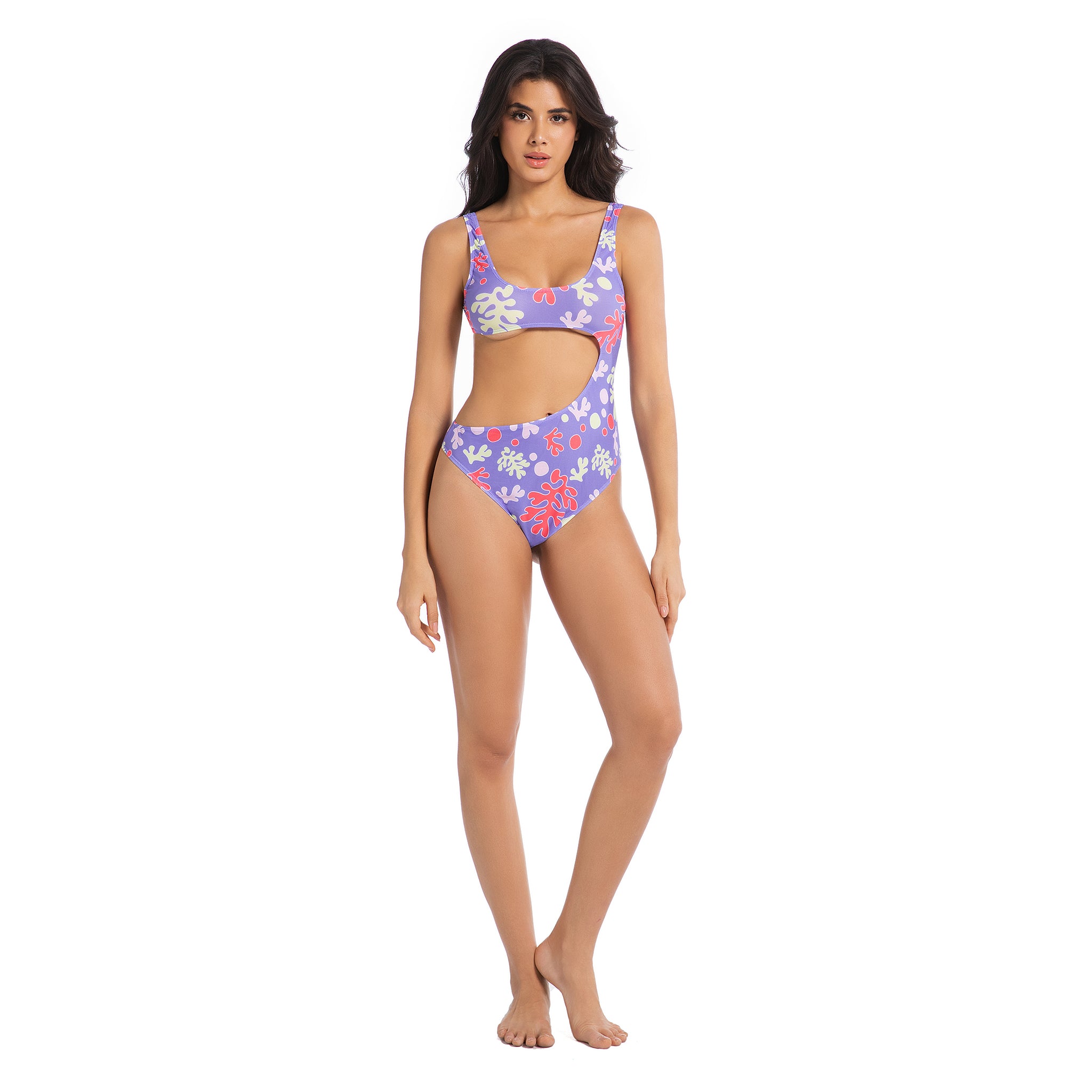 Gemusterter Tan-Through Einteiler für Damen mit Korallen-Print – Minimiert Bräunungslinien Asymmetrischer Cutout Monokini – Gerippter High-Cut Cheeky Damen-Badeanzug Damen-Bademode