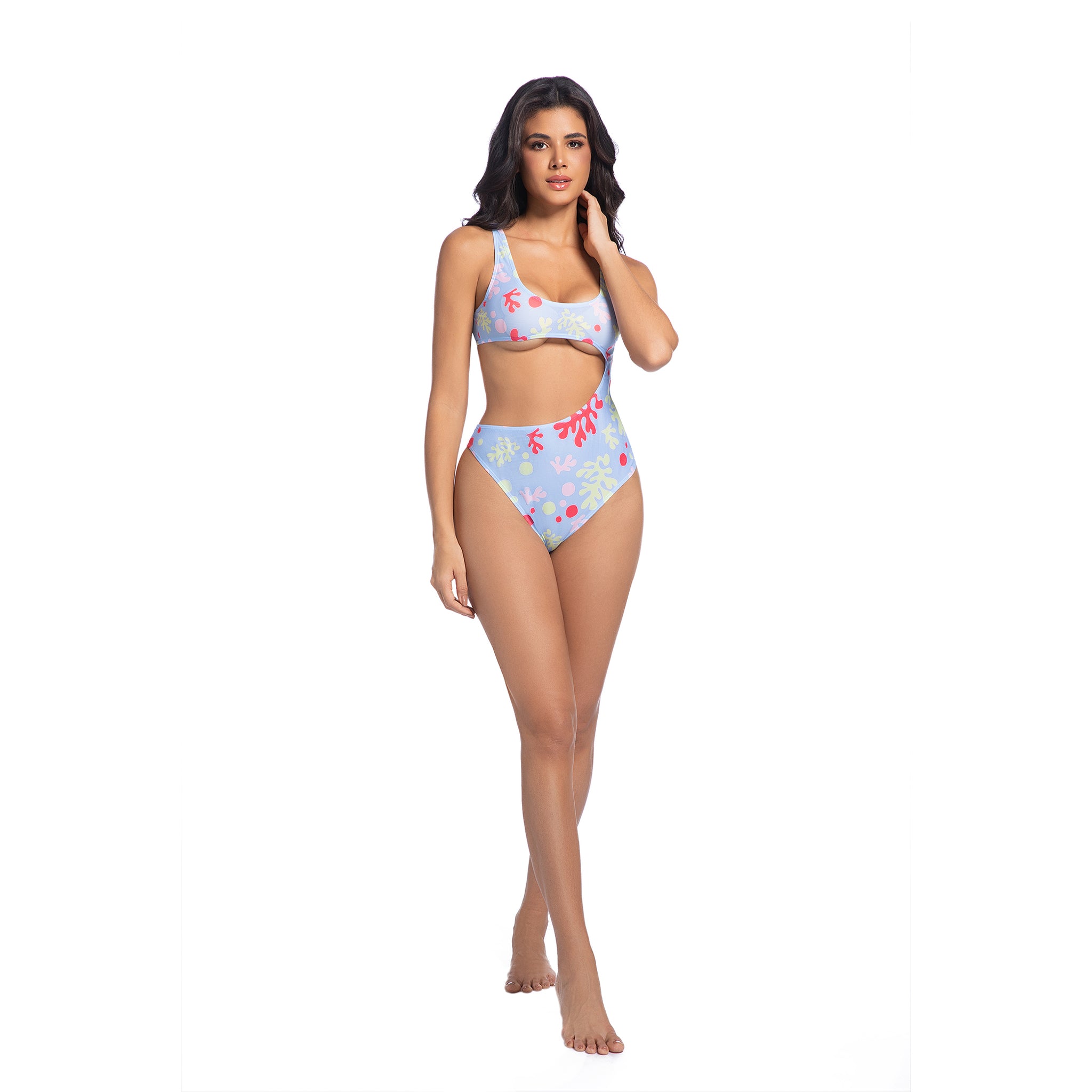One Piece Badeanzug für Damen Korallenmuster - Minimiert Bräunungslinien Bräunt durch Asymmetrischer Cutout Monokini - Damen High-Cut Cheeky Gerippter Badeanzug Strandbekleidung für Damen