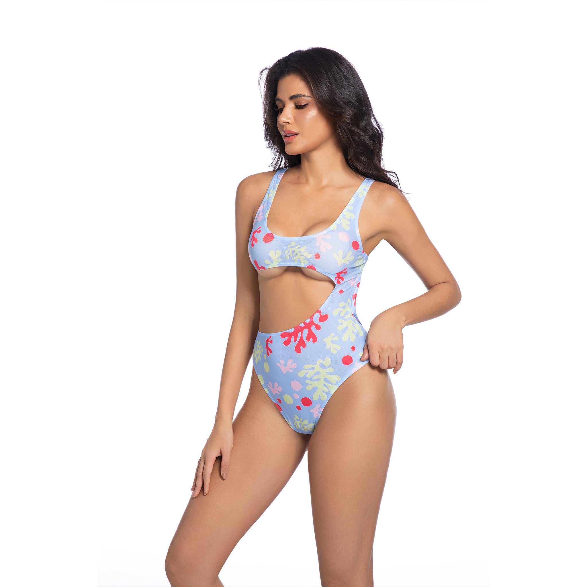 One Piece Badeanzug für Damen Korallenmuster - Minimiert Bräunungslinien Bräunt durch Asymmetrischer Cutout Monokini - Damen High-Cut Cheeky Gerippter Badeanzug Strandbekleidung für Damen