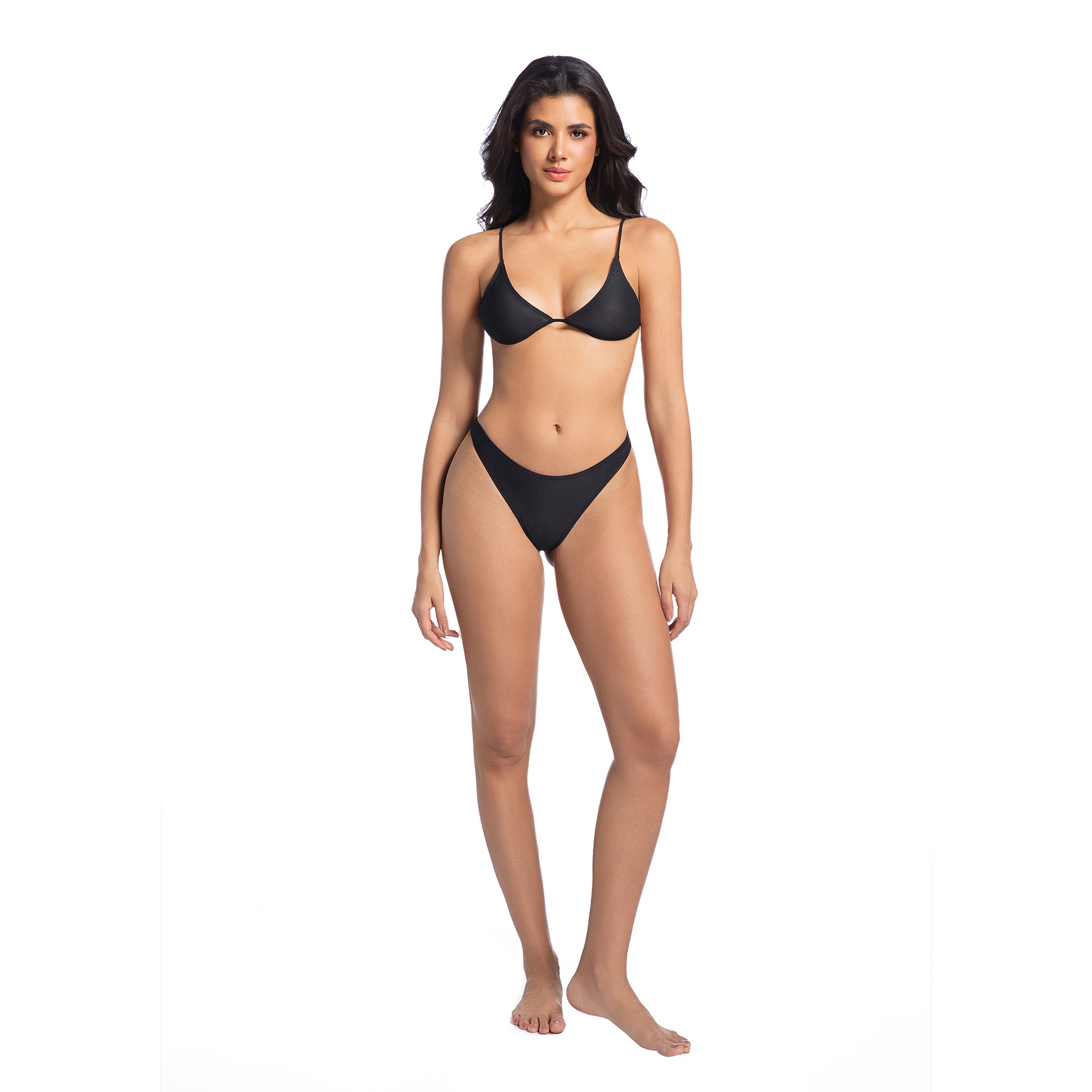 Sonnenbräune-Bikini-Set – Minimiert Sonnenbräunungslinien, UV-durchlässiger Badeanzug – Zweiteiliger verstellbarer Spaghettiträger-Badeanzug mit fester Hose, Onyxschwarz