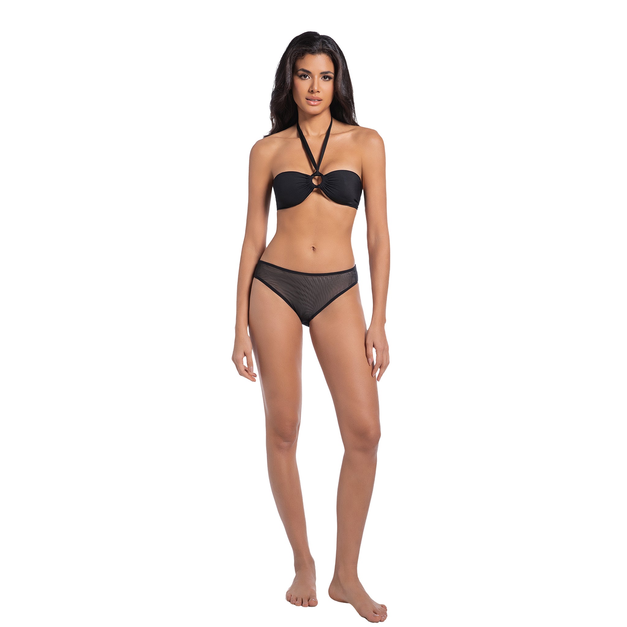 Zweiteiliger Bräunungs-Bikini-Set – Sonnendurchlässiger Netzstoff-Badeanzug zur Minimierung von Bräunungslinien – Atmungsaktives Triangel-Top & seitlich gebundener Tanga, Onyx Schwarz