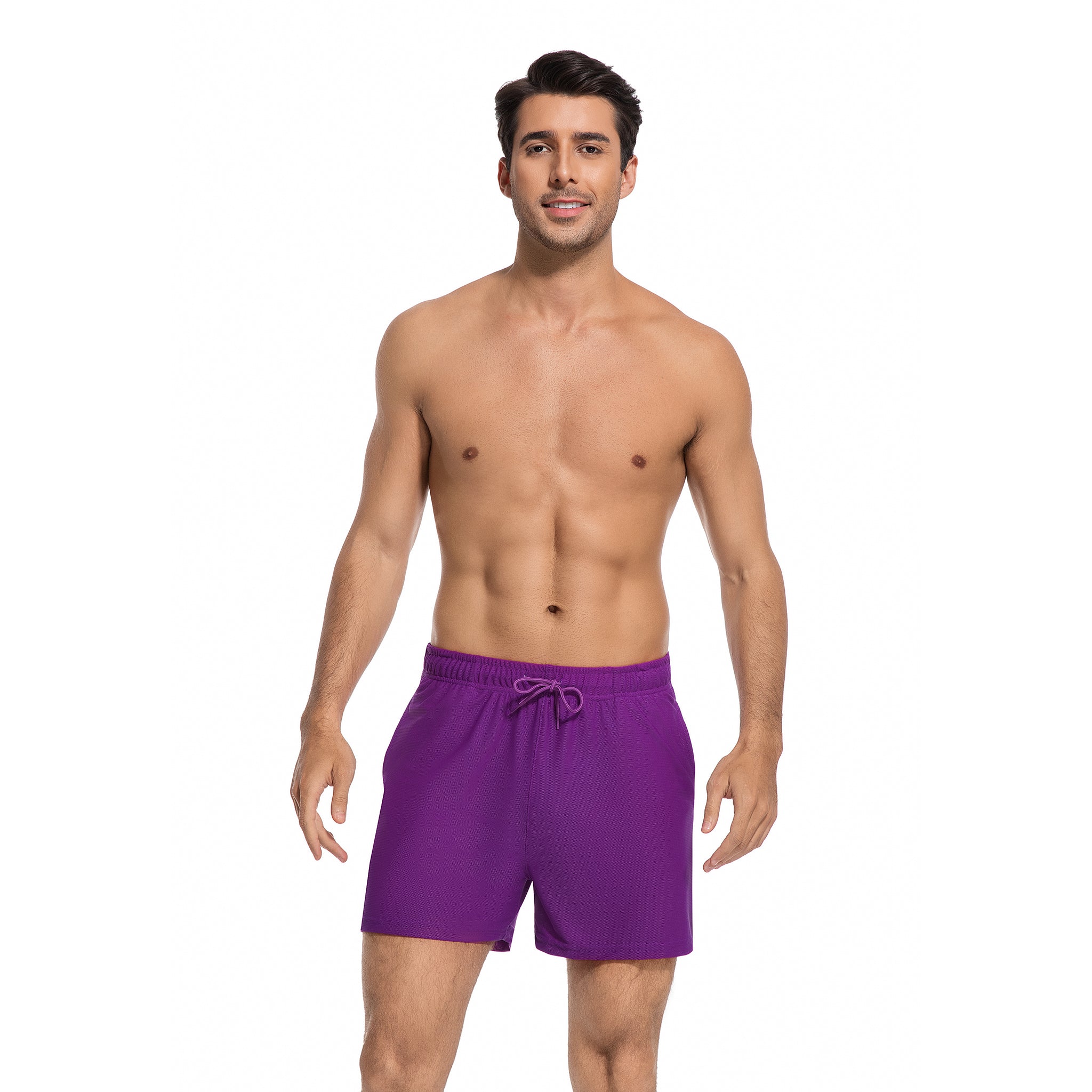 Lila Herren-Tan-Through-Badehose – Minimiert Sonnenbrand, schnell trocknend, für Herren, Strandschwimmhose – UV-durchlässige Herren-Bademode mit Taschen