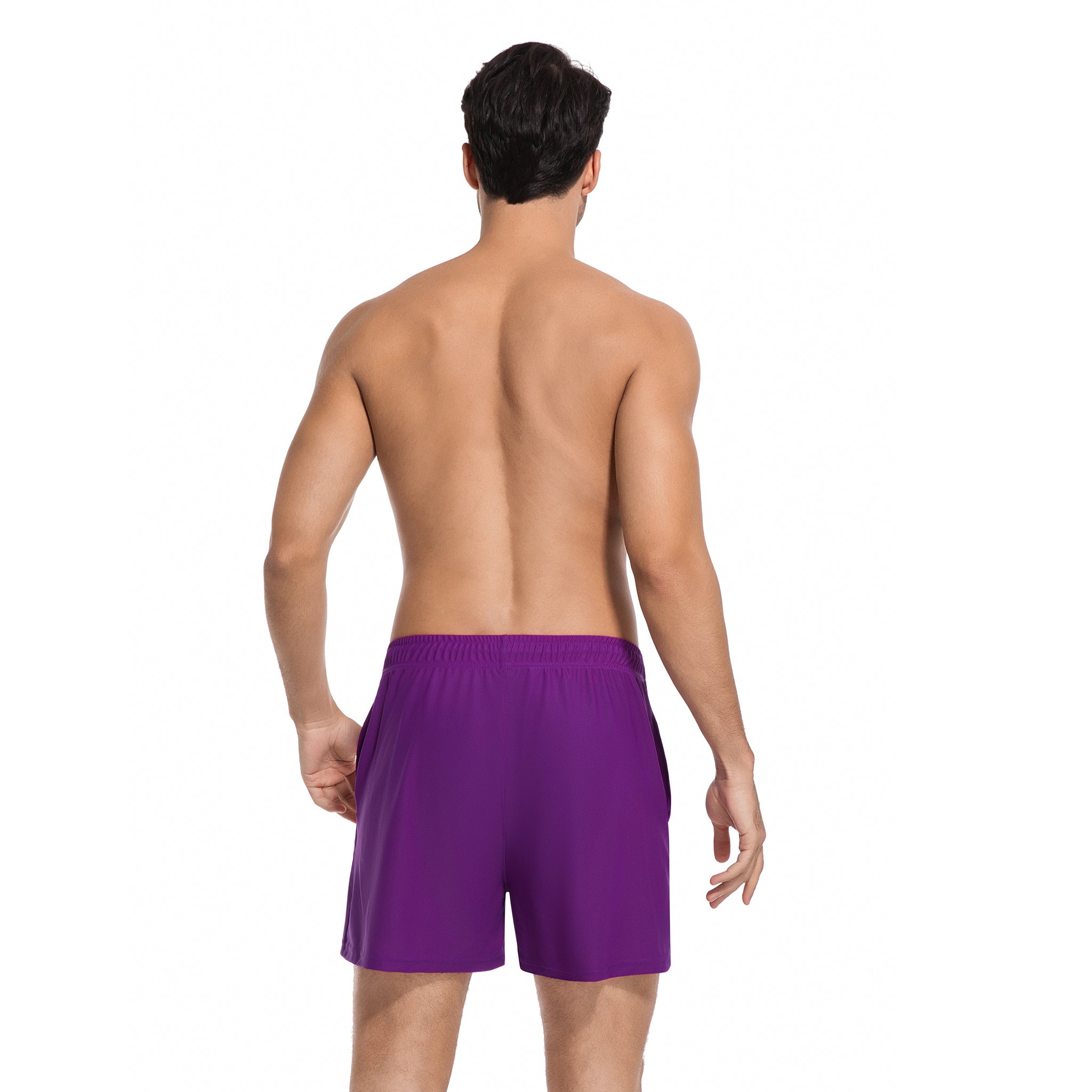 Lila Herren-Tan-Through-Badehose – Minimiert Sonnenbrand, schnell trocknend, für Herren, Strandschwimmhose – UV-durchlässige Herren-Bademode mit Taschen