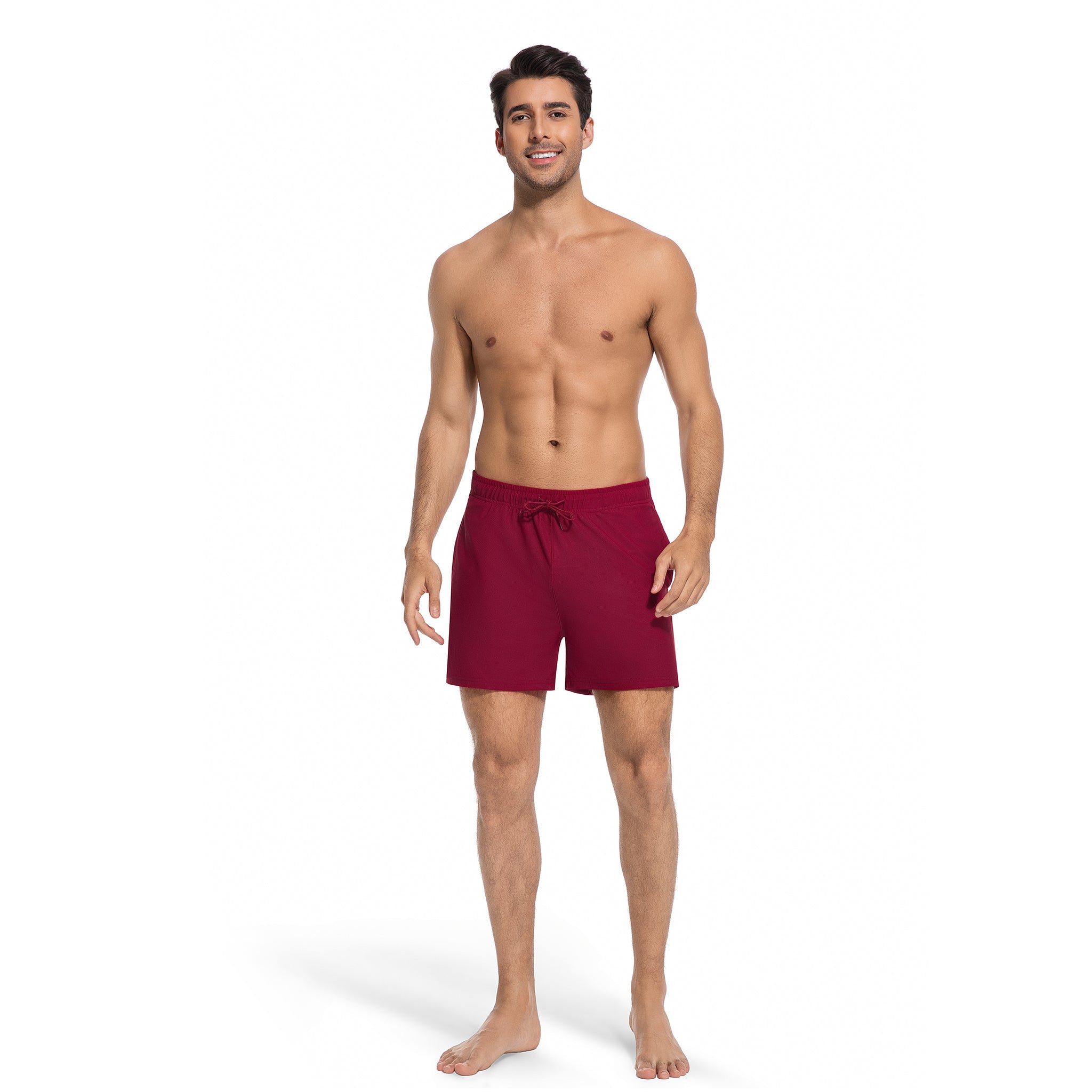 Weinrote Herren Tan Through Badehose - Minimiert Bräunungsstreifen Herren Badeshorts - UV-durchlässige schnelltrocknende Herren-Bademode mit Taschen