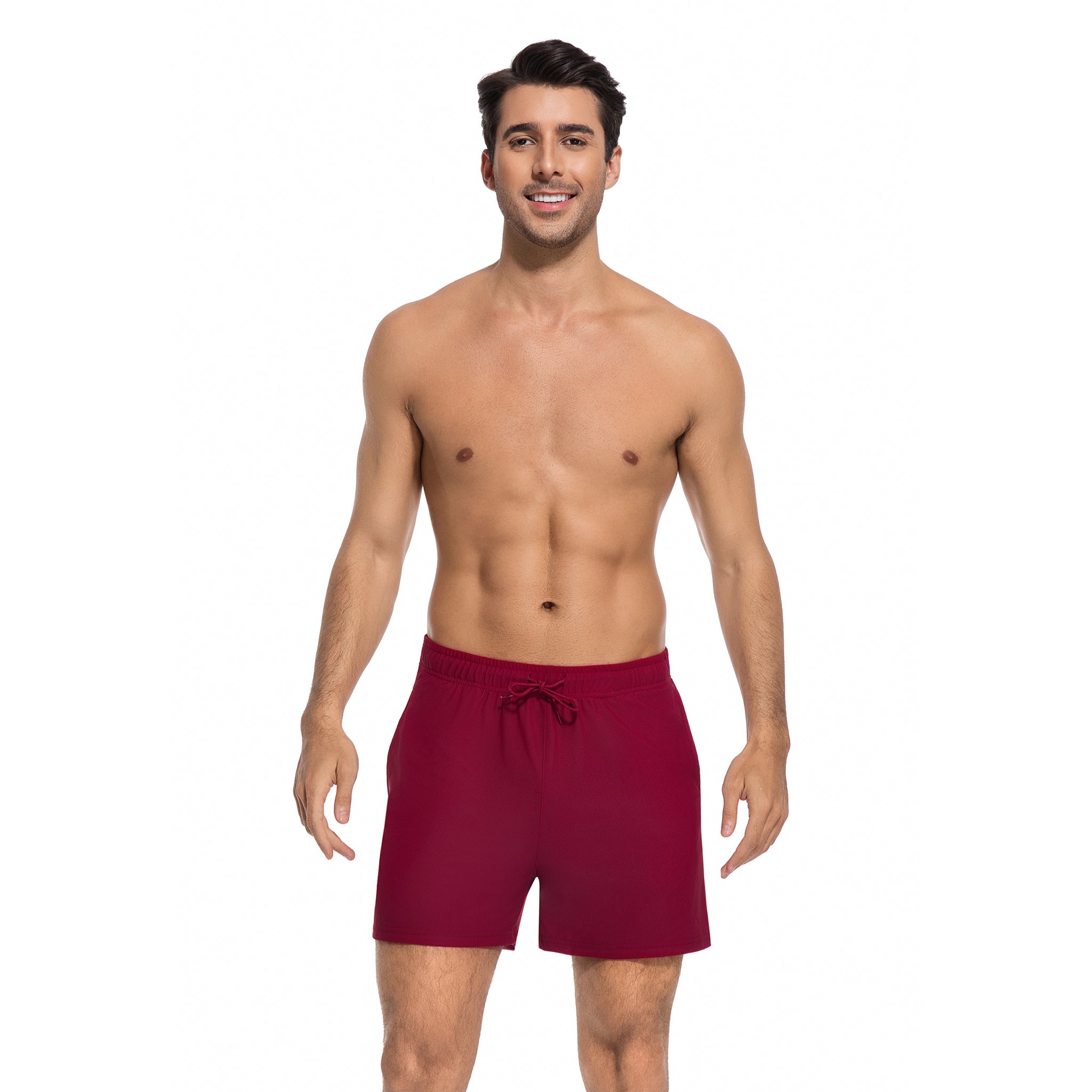 Weinrote Herren Tan Through Badehose - Minimiert Bräunungsstreifen Herren Badeshorts - UV-durchlässige schnelltrocknende Herren-Bademode mit Taschen