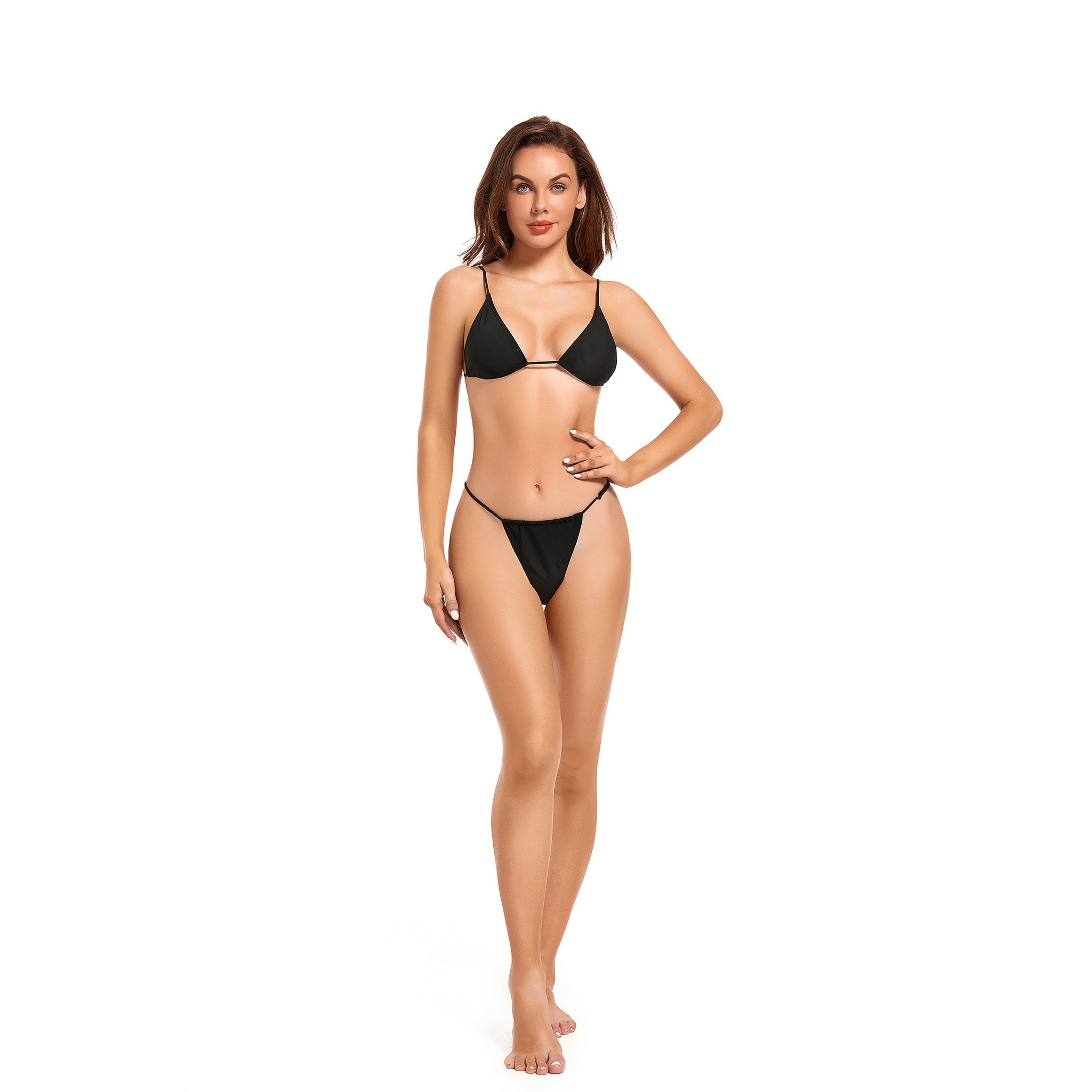 Tan Through Bikini Set – Minimiert Sonnenbrandstreifen UV-durchlässiger Badeanzug – Zweiteiliger Badeanzug mit verstellbarem Bund und Spaghettiträgern, Onyxschwarz
