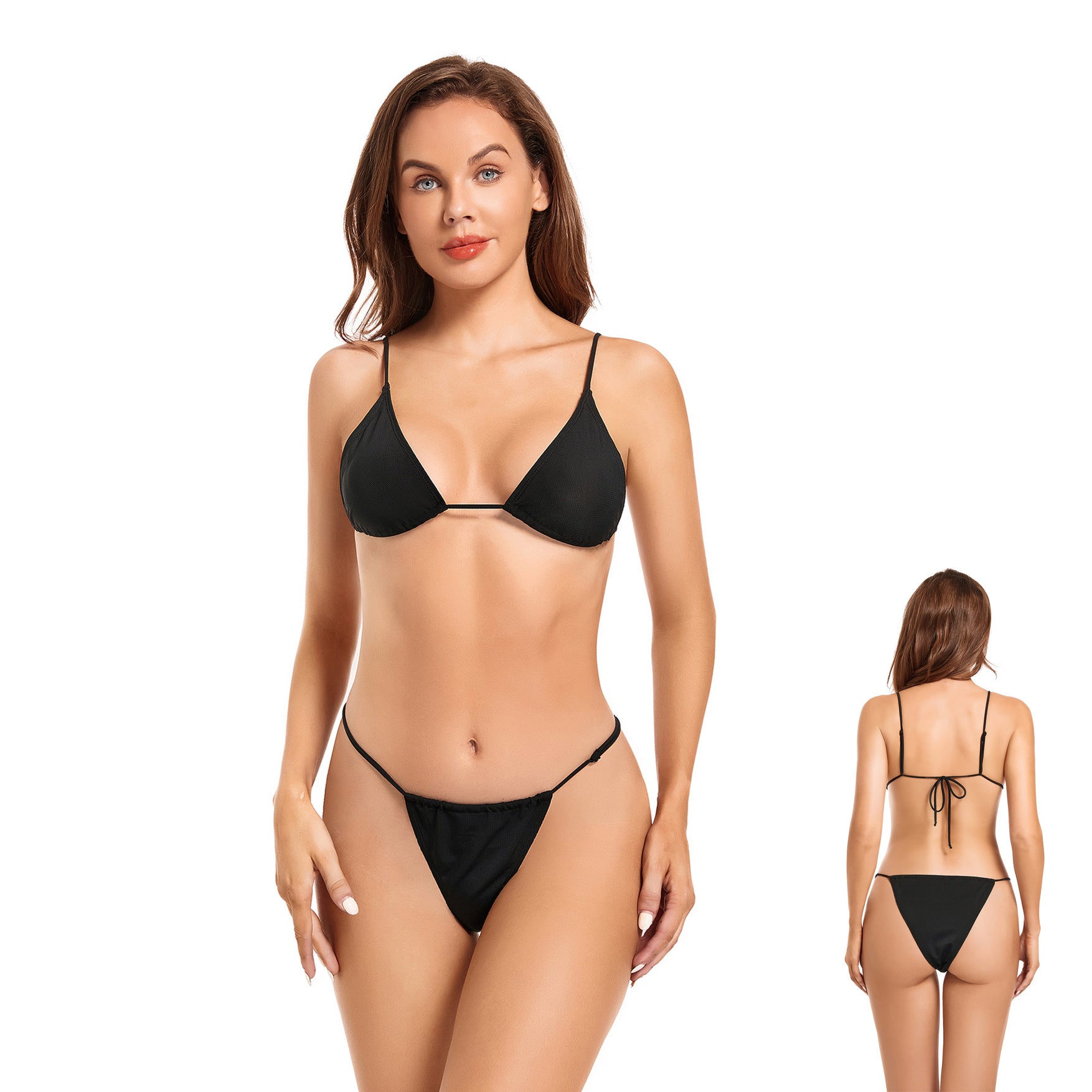 Tan Through Bikini Set – Minimiert Sonnenbrandstreifen UV-durchlässiger Badeanzug – Zweiteiliger Badeanzug mit verstellbarem Bund und Spaghettiträgern, Onyxschwarz