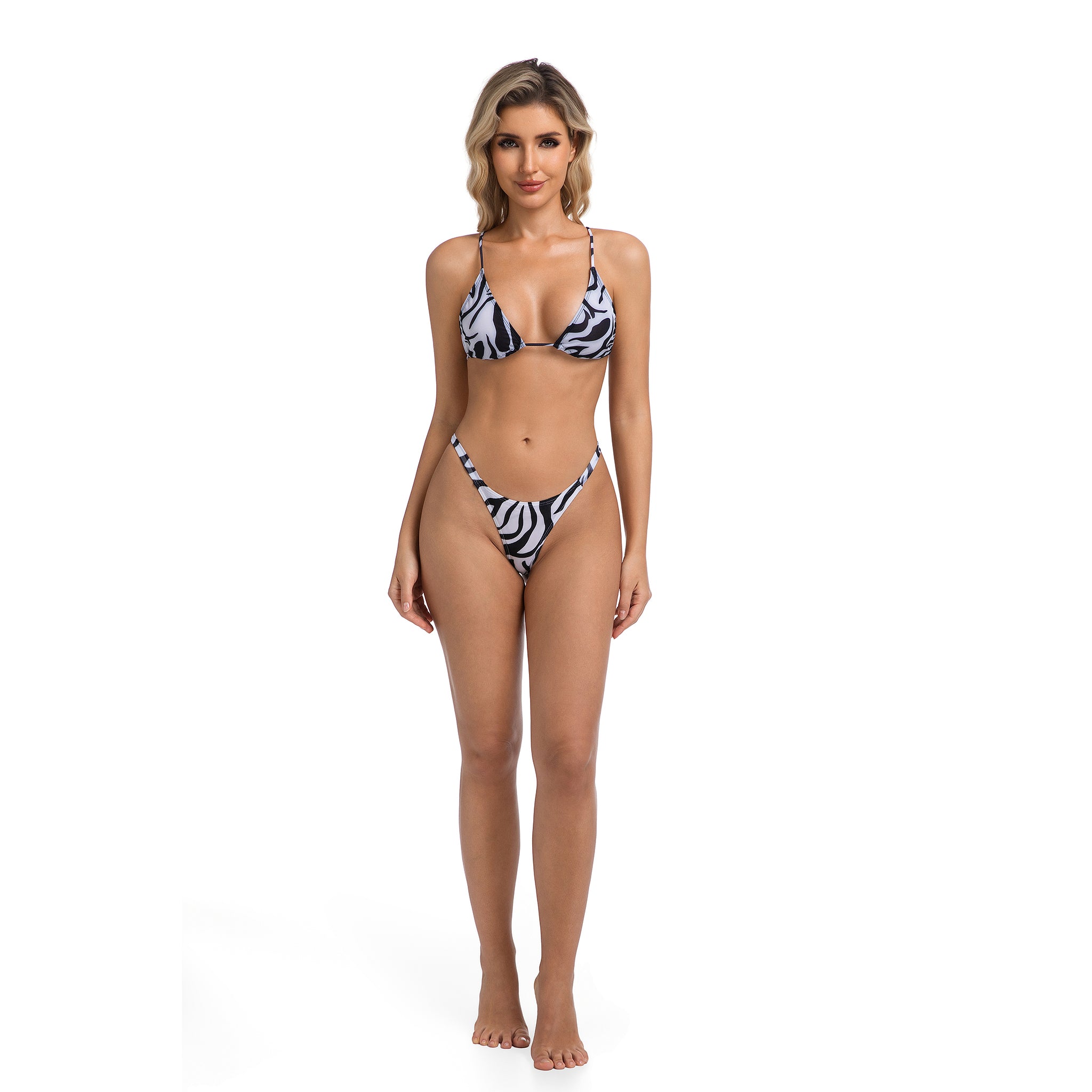 Ultra frecher High-Leg Tanga Zweiteiler - Badeanzug für Damen Zebra Print Triangel Oberteil - Minimiert Bräunungsstreifen Tan-Through Geripptes Damen Bikini Set Damen Urlaubs-Badeanzug